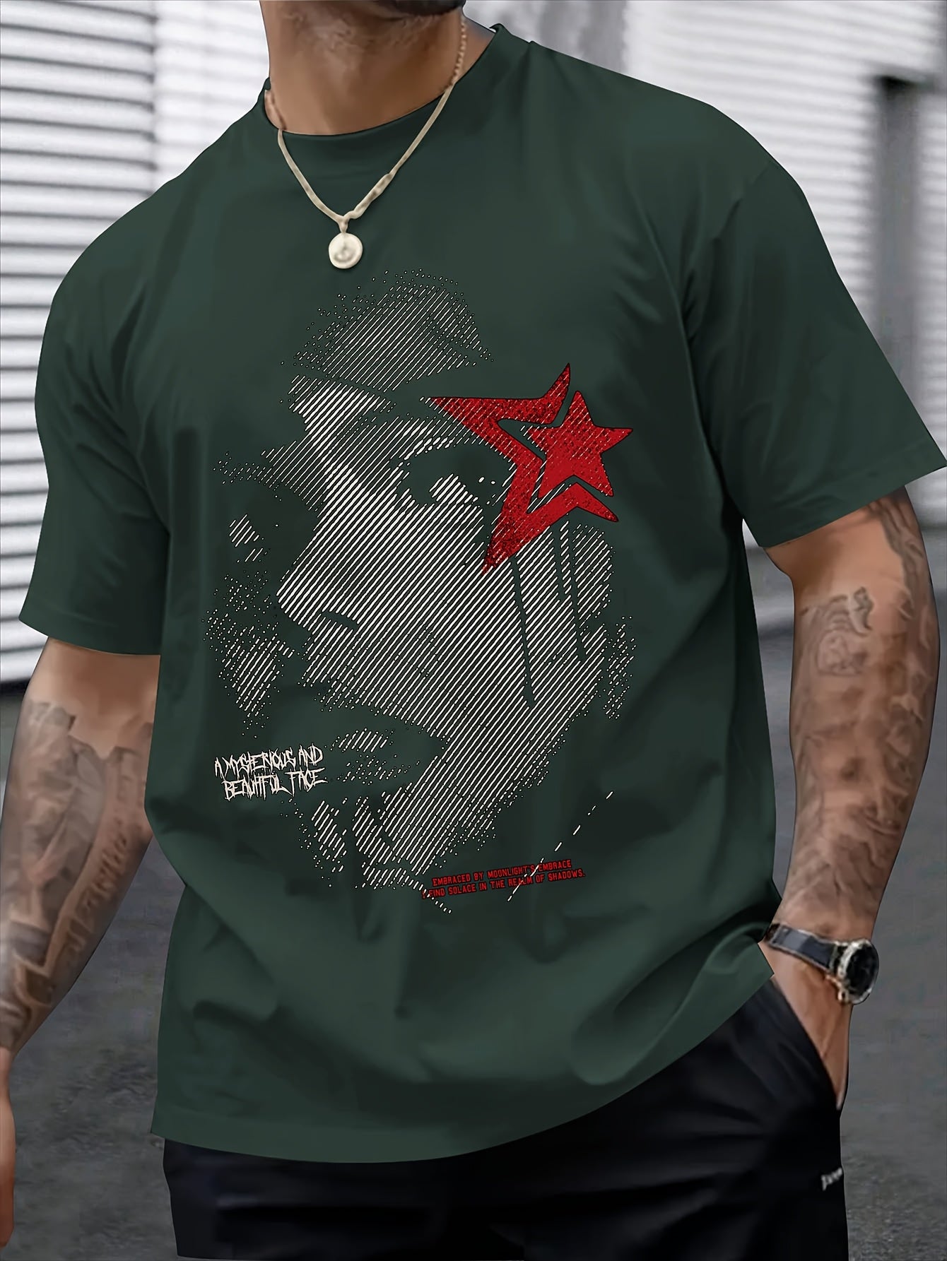 KOURRTER Men's Casual Graphic Tee - Loose Fit, Breathable Polyester Blend, Crew Neck, Short Sleeve Shirt with Unique Portrait Design