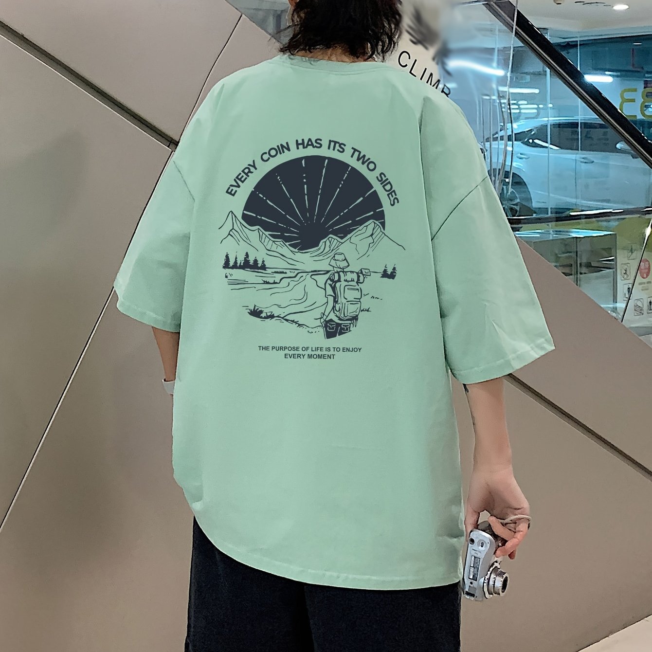 Men's Loose 100% Cotton Mountain Graphic Print T-shirt, Casual Short Sleeve Crew Neck Tee, Men's Clothing For Summer Outdoor