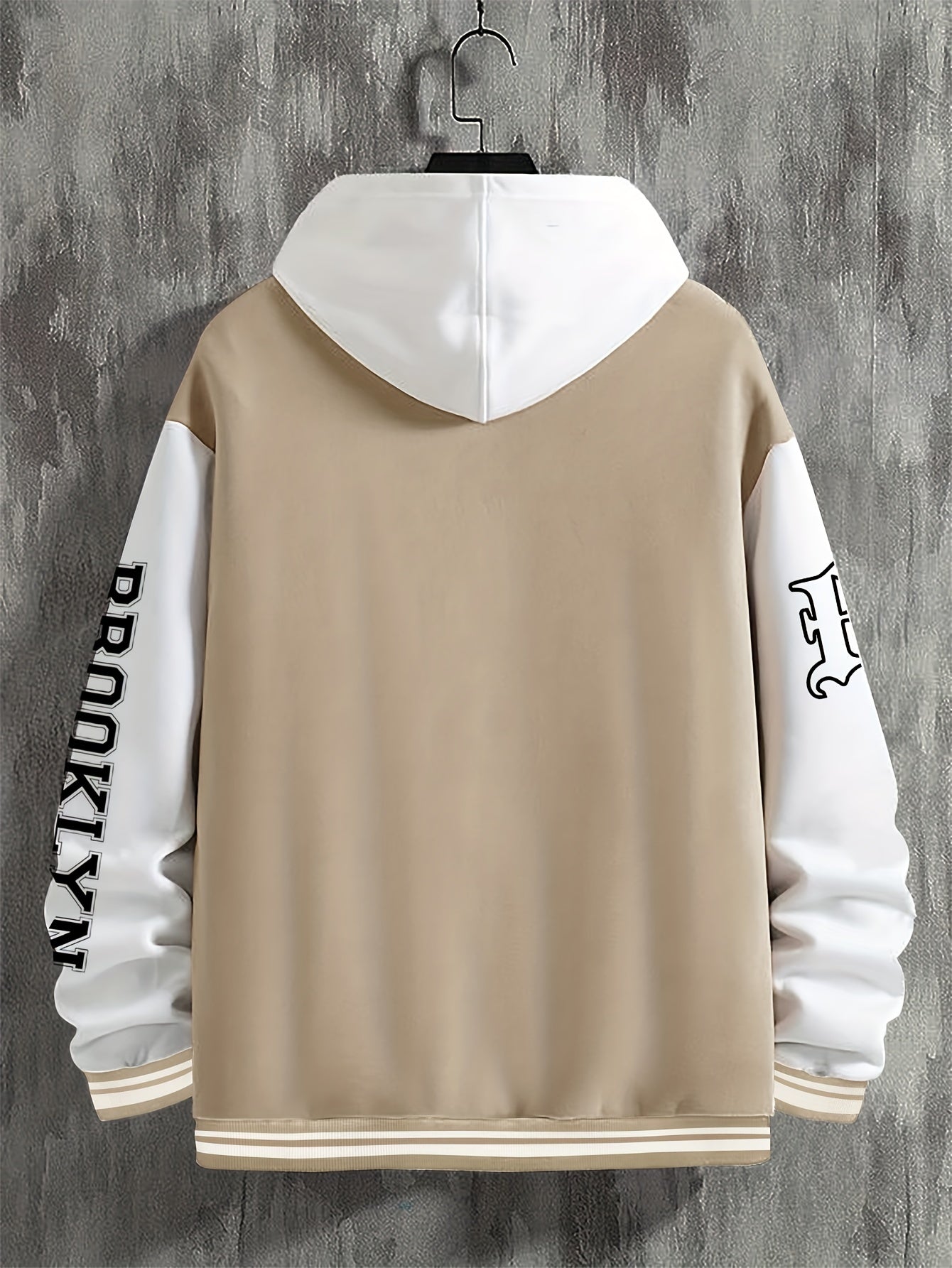 Men's Color Block Varsity Jacket, Casual Baseball Jacket With Letter Embellishment, Comfortable Fit Outerwear