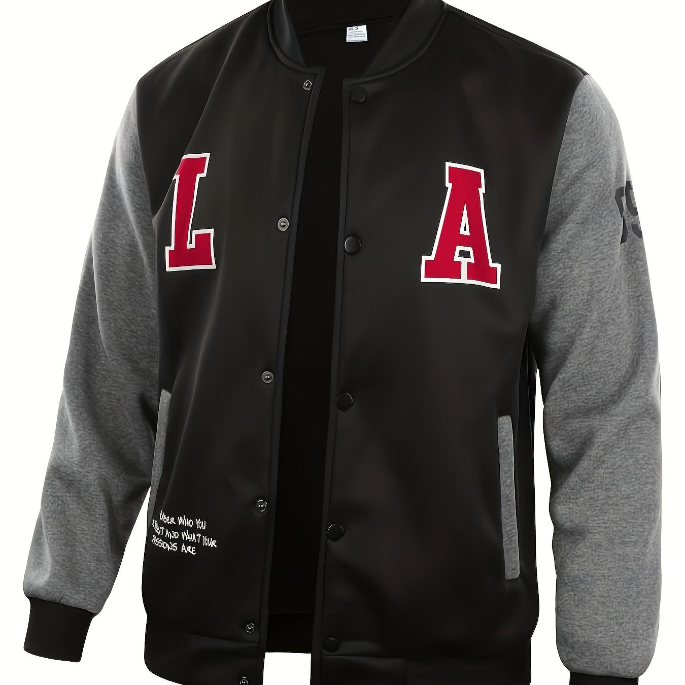 LA-03 Baseball Jacket - Polyester, Round Neck, Non-Transparent, Letter Pattern, Knitted, Loose Fit, Spring/Autumn