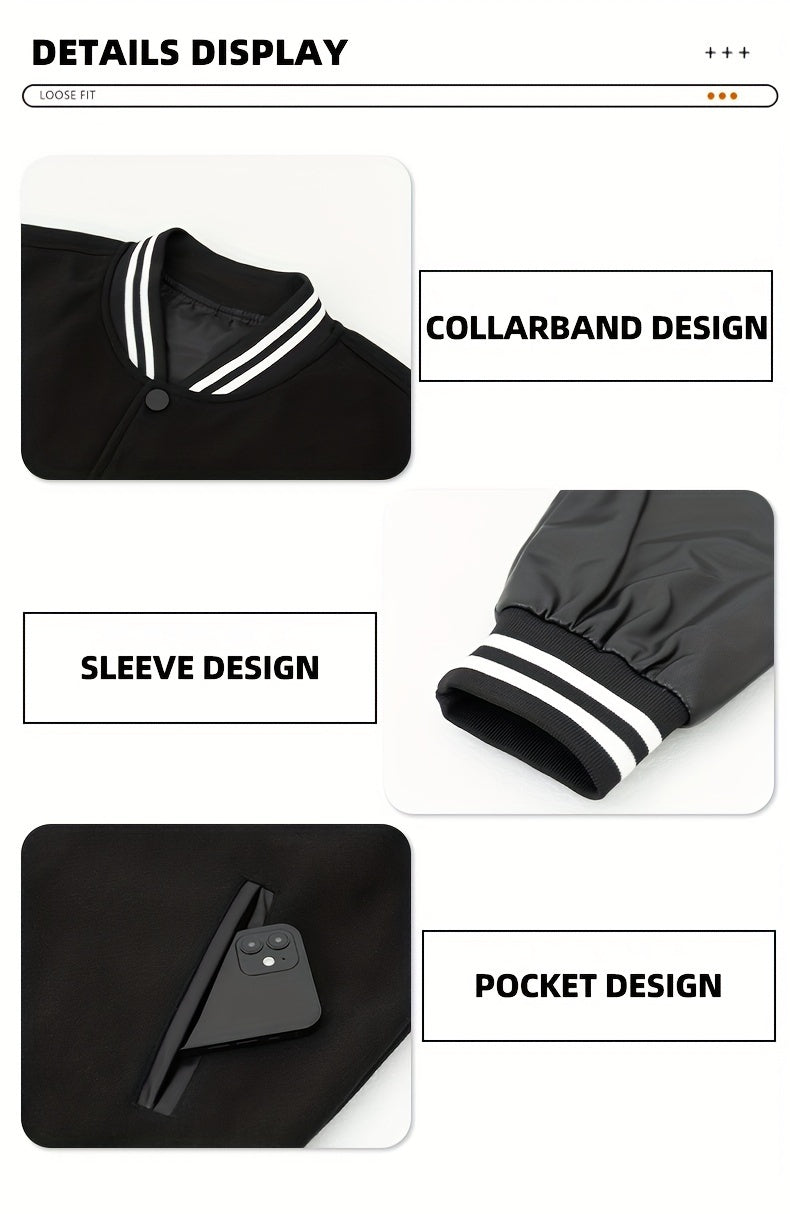 Men's Letter Double-wing Embroidery Varisty Jackets Vintage Long Sleeve PU Leather Patchwork Baseball Coats for Autumn&Winter