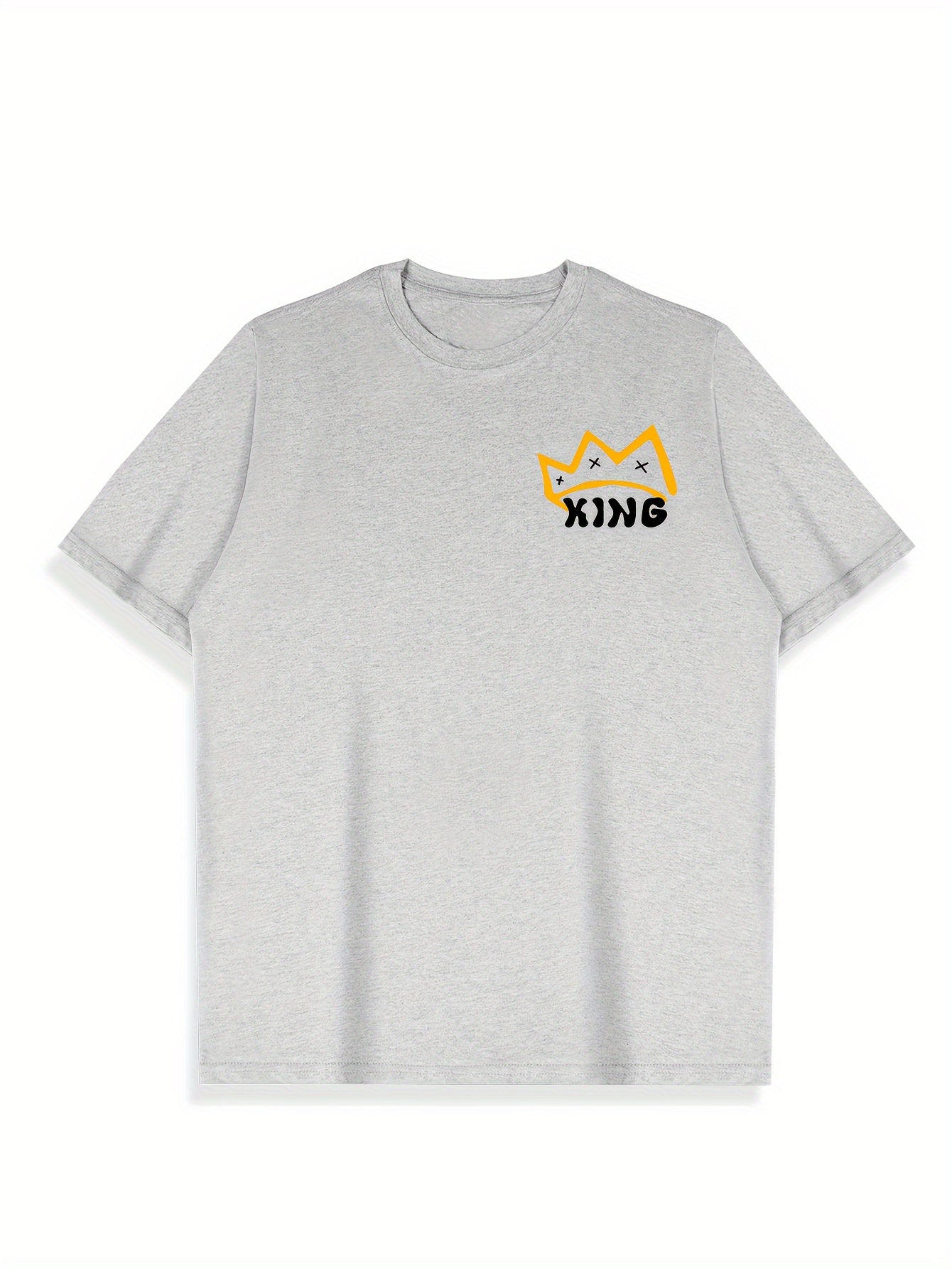 Men's Crew Neck Short Sleeve T-shirt, KING MAKE MONEY Creative Pattern Back Print Cozy Cotton Tee For Summer Outdoor Casual Activities