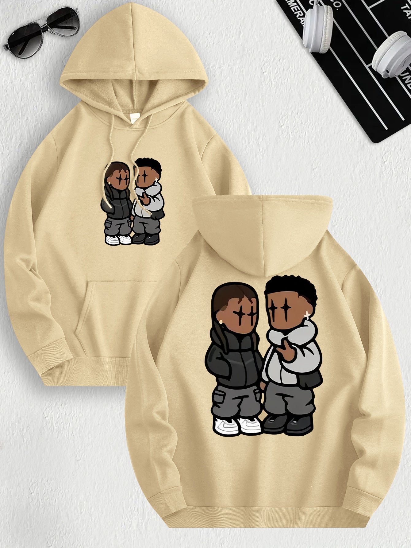 Men's Trendy Hoodie with Fleece-Lined Kangaroo Pocket - Casual & Comfortable, Cartoon Print Pullover Sweatshirt, K-pop, Fashion Design, Leisure Style, Conventional Version, ALL/Global/All