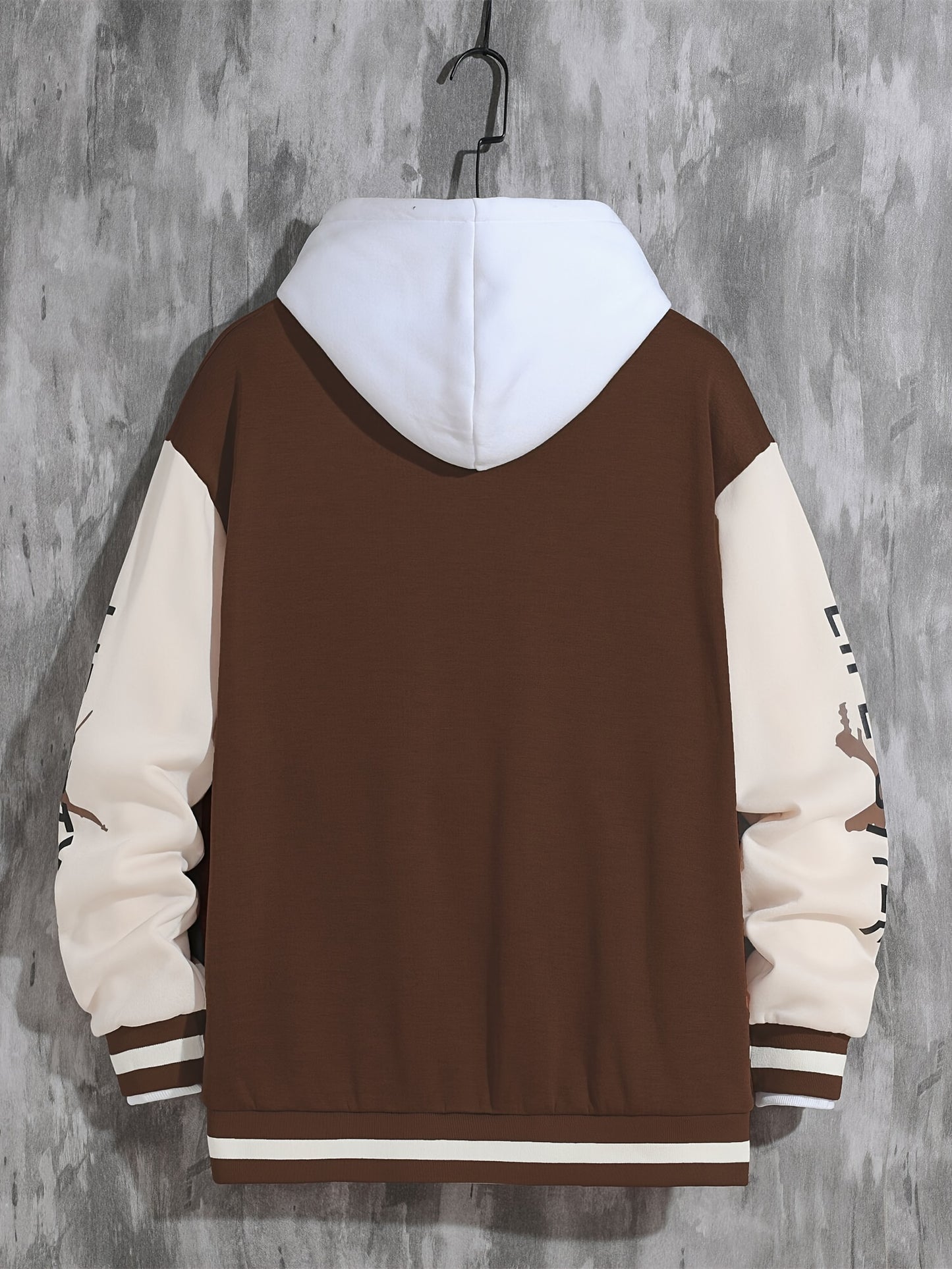 Men'S Casual Baseball Jacket, Polyester 100% Knit Fabric, Long Sleeve with Alphabet Pattern, Regular Length, Button Closure, Baseball Collar, Single Breasted Placket, Loose Fit, 200g/m² Weight - Spring/Fall Fashion