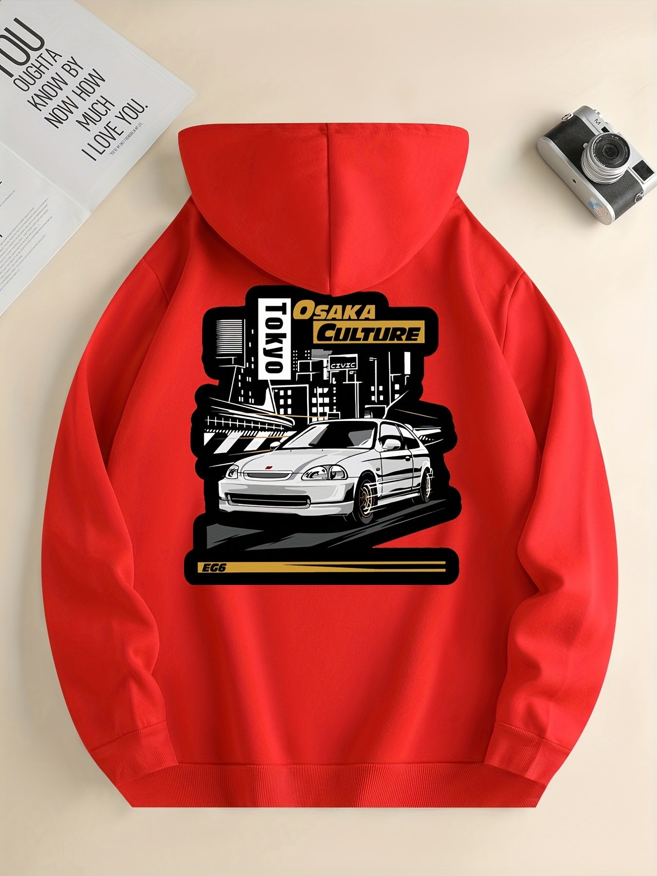 JDM Racing Car Pattern Print Hoodie, Cool Hoodies For Men, Men's Casual Graphic Design Pullover Hooded Sweatshirt With Kangaroo Pocket Streetwear For Winter Fall, As Gifts