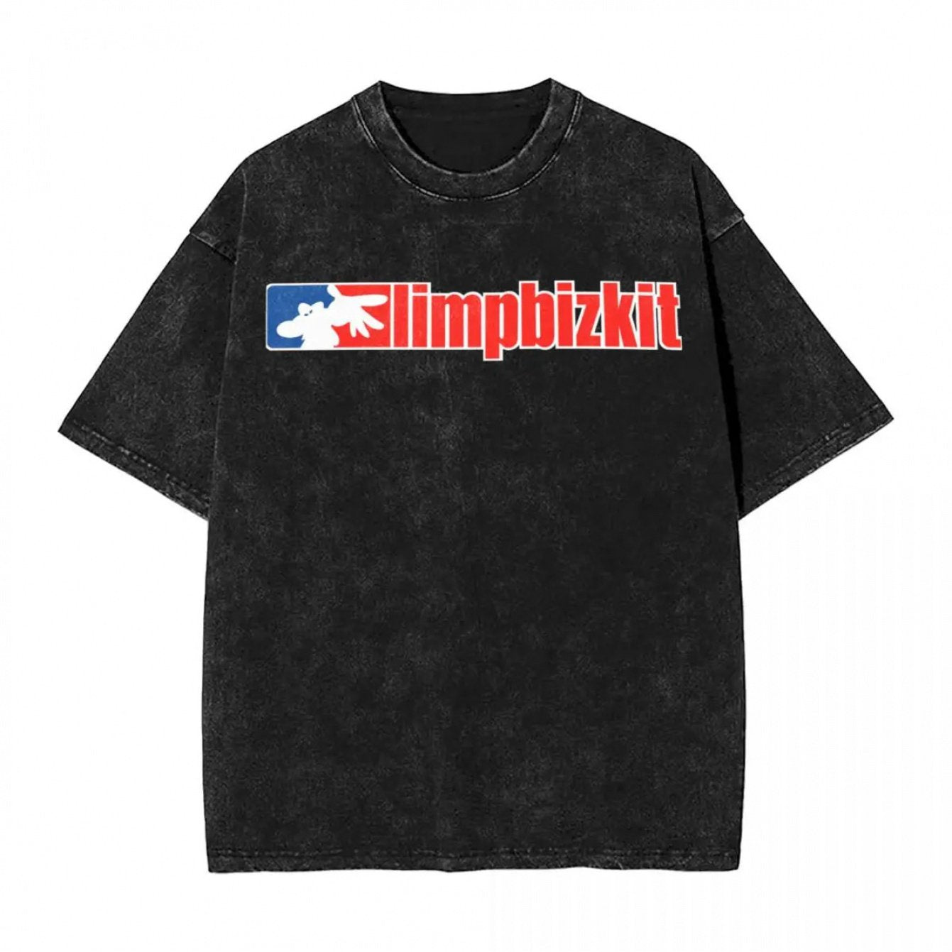 Limp Bizkit Logo Retro Washed T-Shirt - Oversized 100% Cotton Hip Hop Streetwear Tee,, Machine Washable, Black with Red & White Graphics for Men & Women