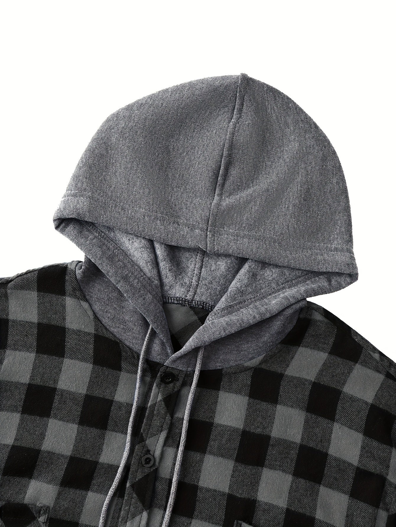 Fashionable Design Men's Plaid Pattern Hooded Long Sleeve And Button Up Shirt Jacket With Pockets, Chic And Trendy Hoodie Jacket For Outdoors Leisurewear