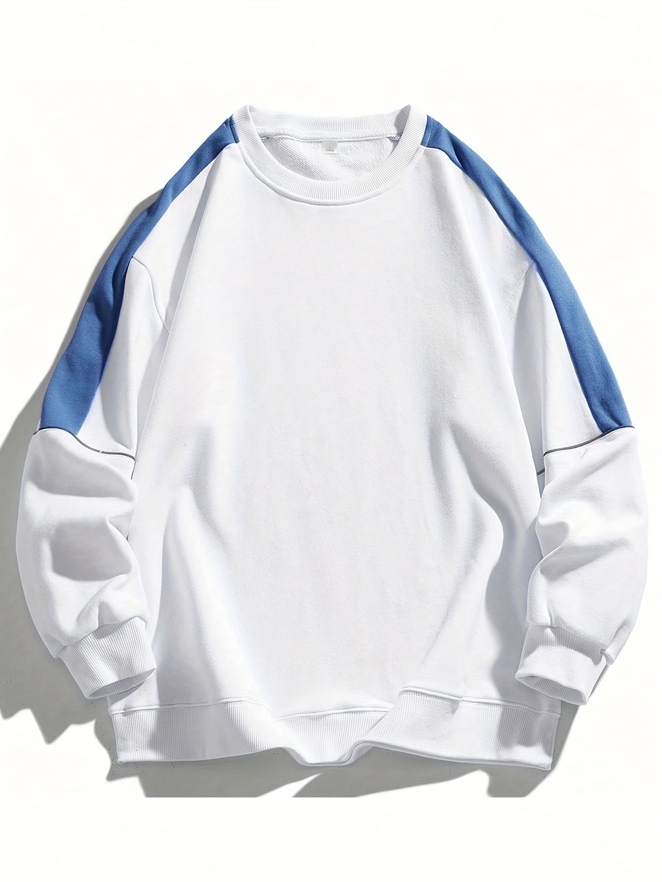 1pc Men'S Fashion Color Block Crew Neck Sweatshirt, Casual High-Weight Long Sleeve Pullover with Contrast Shoulder Sleeves, 100% Polyester Jersey Knit Fabric, Regular Fit
