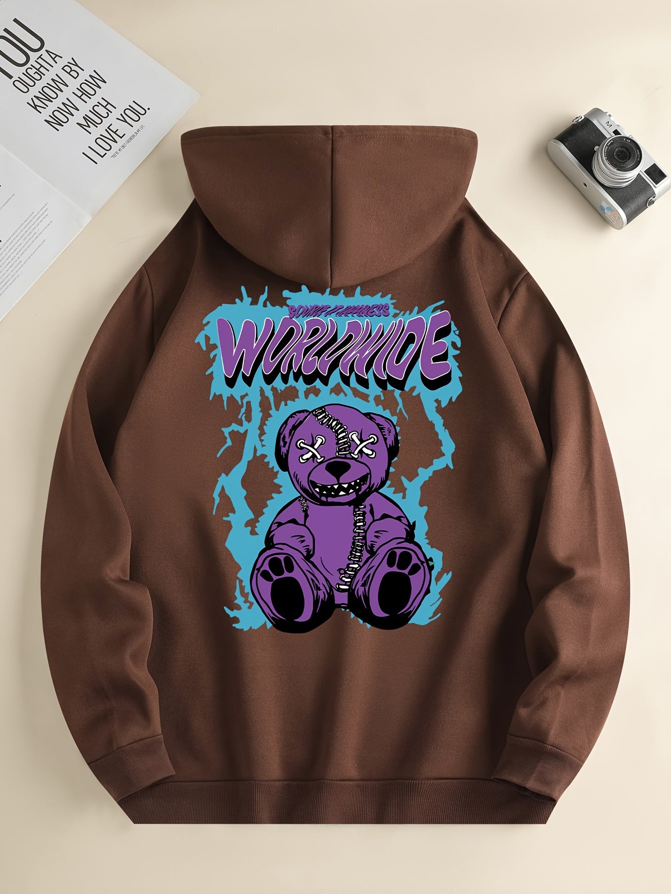 Worldwide Print Hoodie, Cool Hoodies For Men, Men's Casual Graphic Design Pullover Hooded Sweatshirt Retro Color Block Streetwear For Winter Fall, As Gifts