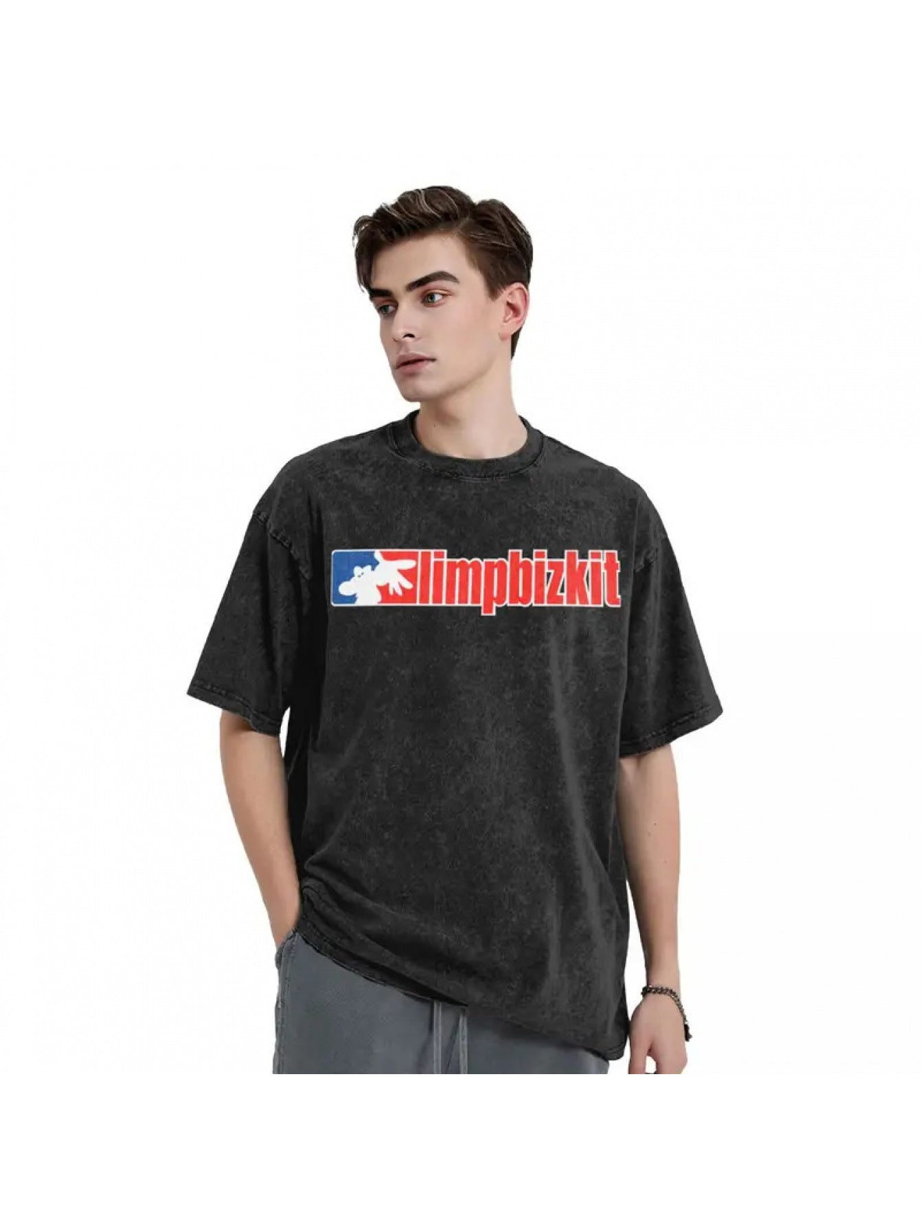 Limp Bizkit Logo Retro Washed T-Shirt - Oversized 100% Cotton Hip Hop Streetwear Tee,, Machine Washable, Black with Red & White Graphics for Men & Women