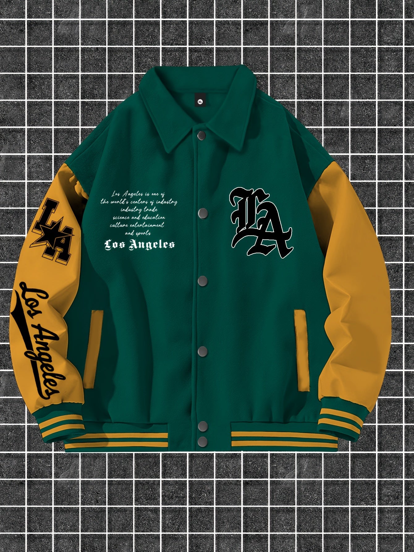 Men's Fashion Thick Collar Baseball Jacket, Random Print, Casual Style, Polyester Blend, Stretch Knit, Regular Fit, with Pockets, for Fall/Winter