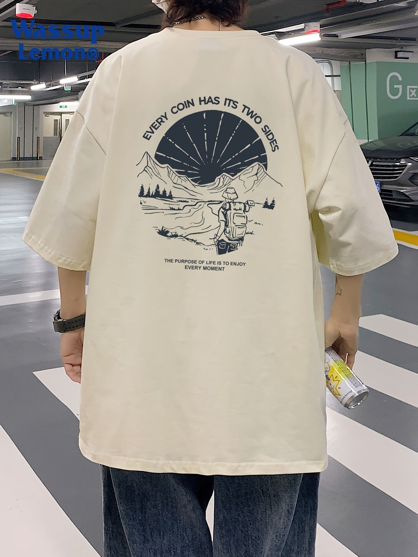 Men's Loose 100% Cotton Mountain Graphic Print T-shirt, Casual Short Sleeve Crew Neck Tee, Men's Clothing For Summer Outdoor