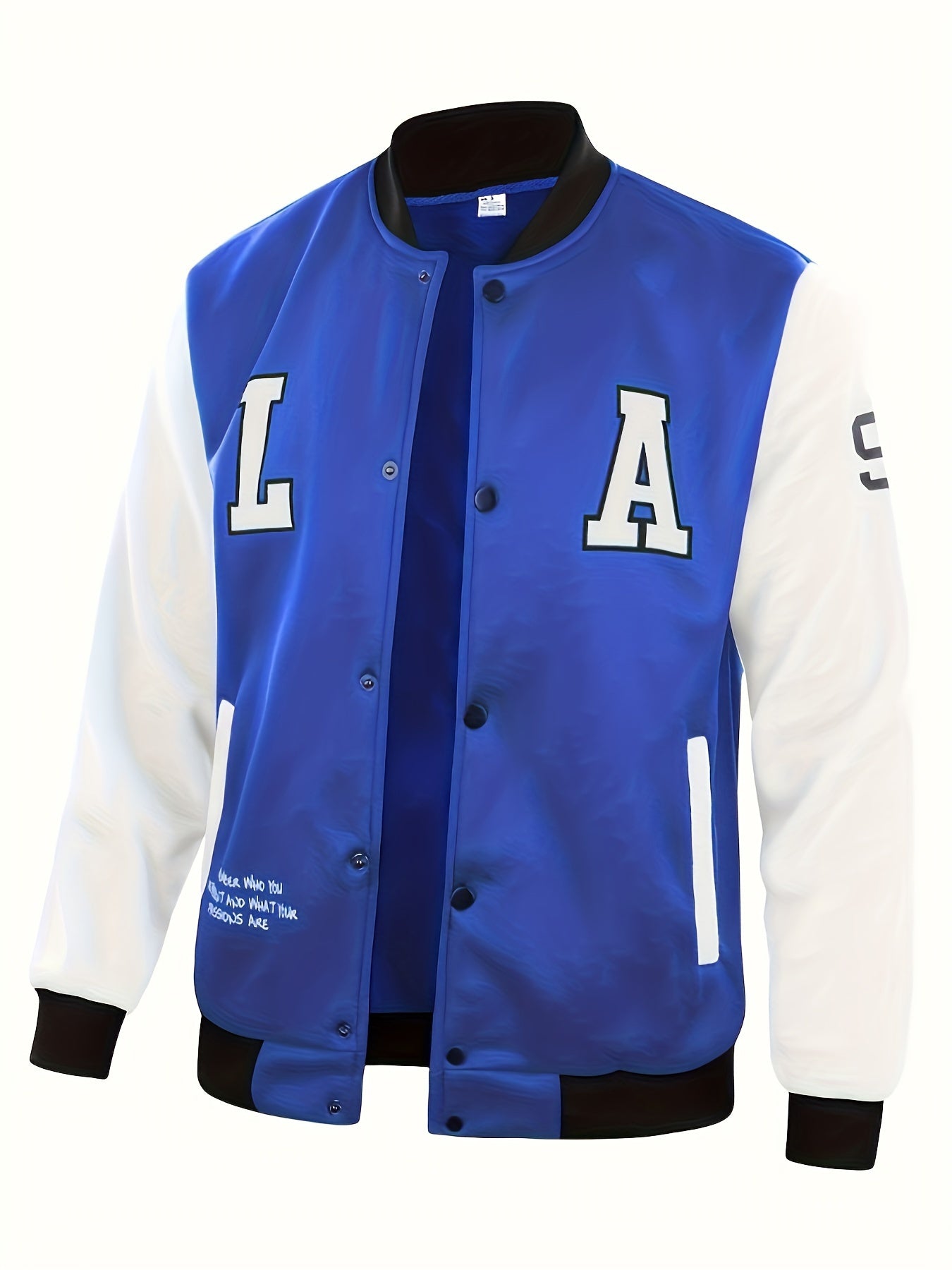 LA-03 Baseball Jacket - Polyester, Round Neck, Non-Transparent, Letter Pattern, Knitted, Loose Fit, Spring/Autumn