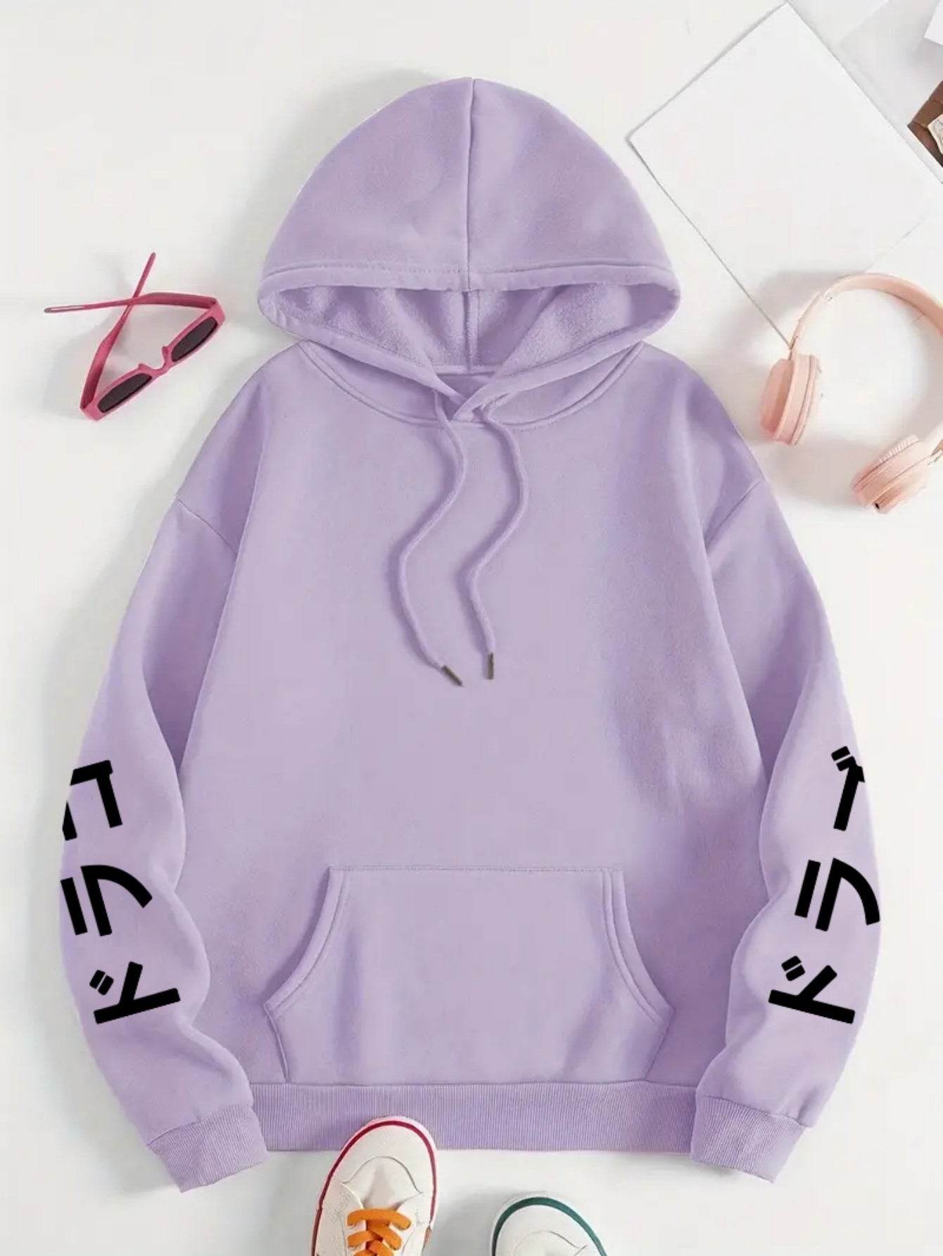 Women's Plus Size Casual Hoodie with Dragon & Letter Print - Cozy Knit, Long Sleeve, Drawstring Pullover