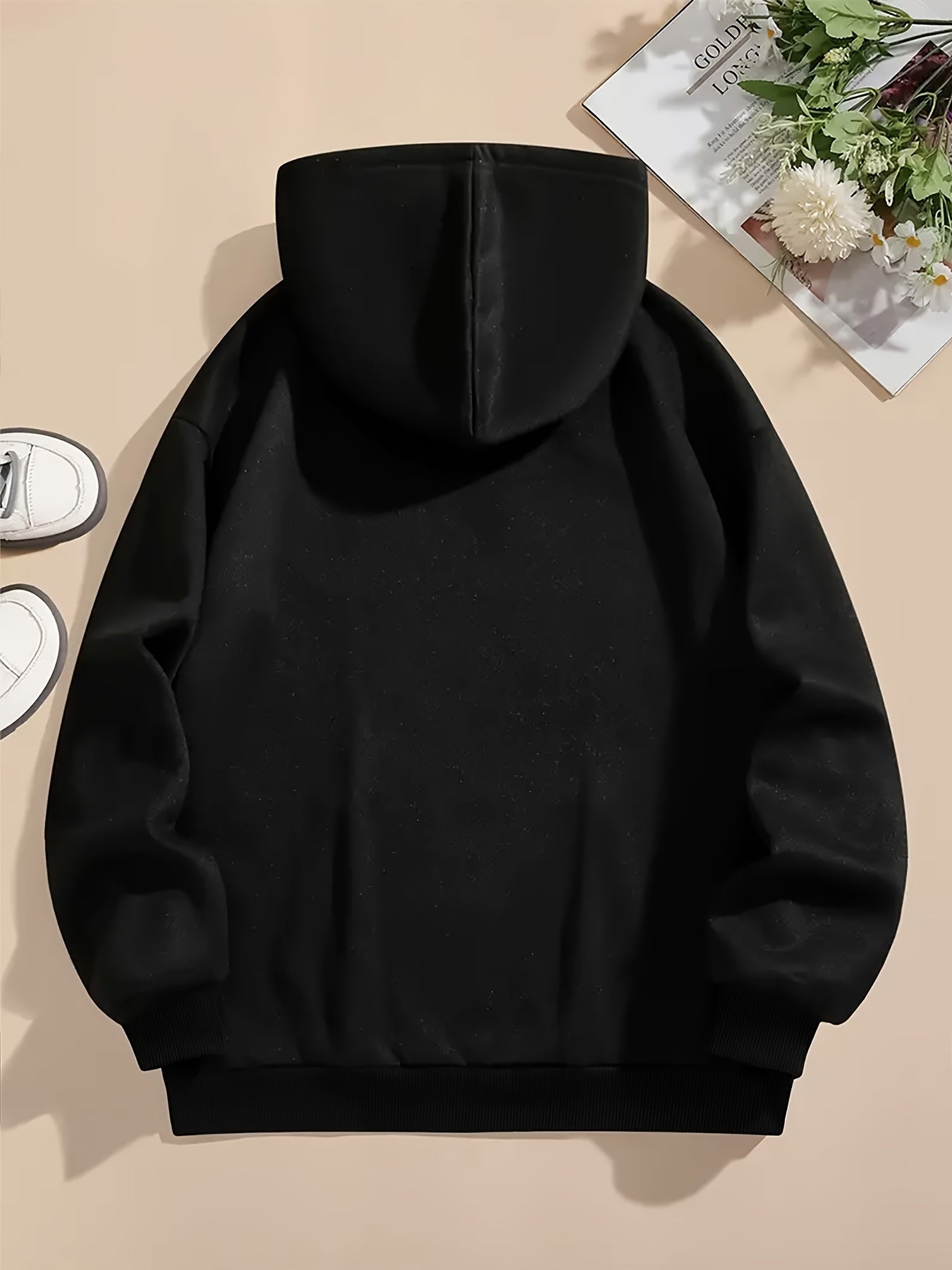 Women'S Casual Letter & Bow Print Hoodie, Polyester Stretch Fabric, Regular Fit with Kangaroo Pocket, Fashionable Pullover Sweatshirt for Adults, Winter Knitwear