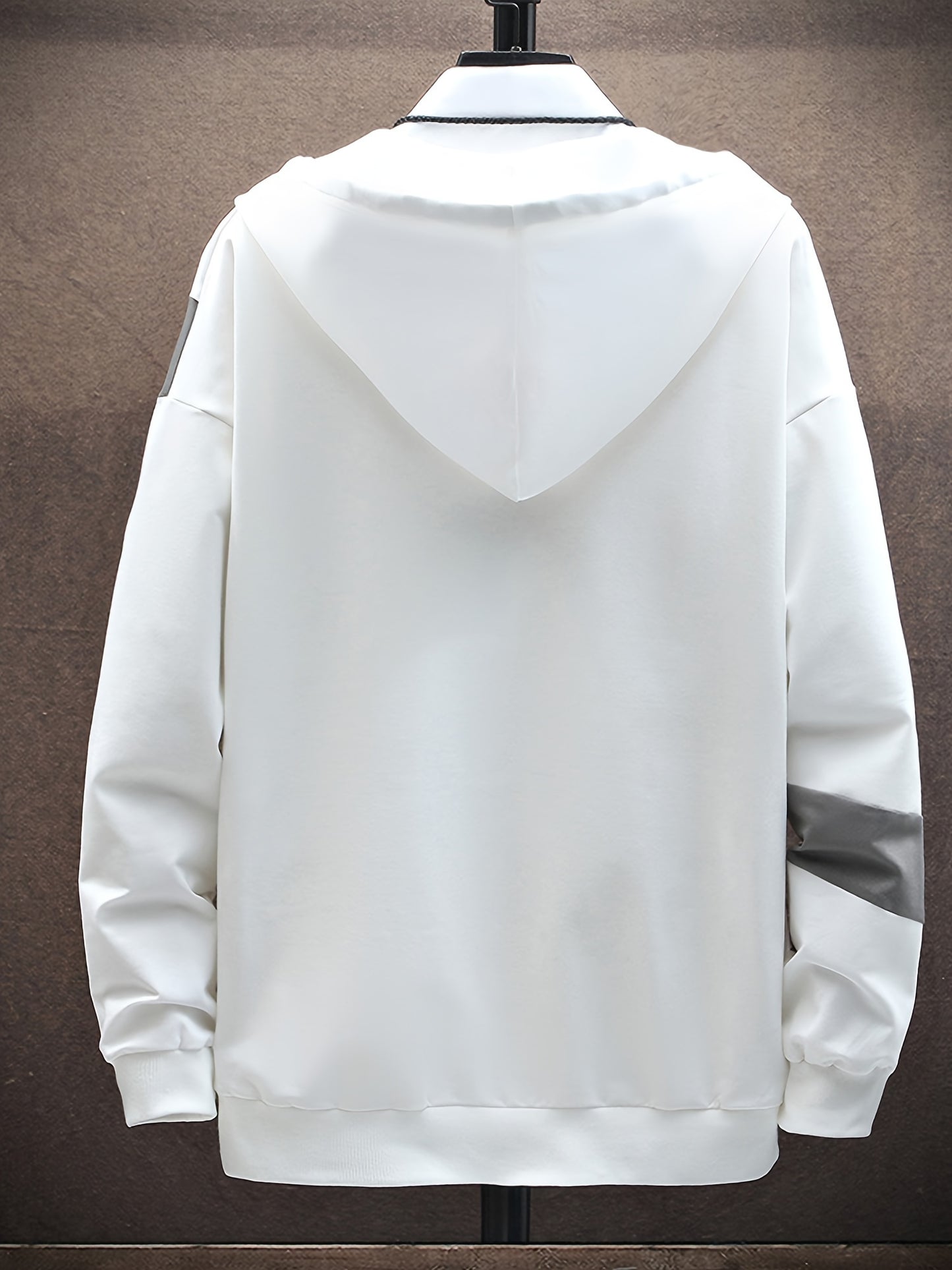 Men's Casual Hoodie with Geometric Print - Cozy & Warm Zip-Up Jacket for Fall/Winter, Polyester Blend, Young Fashion, Sports
