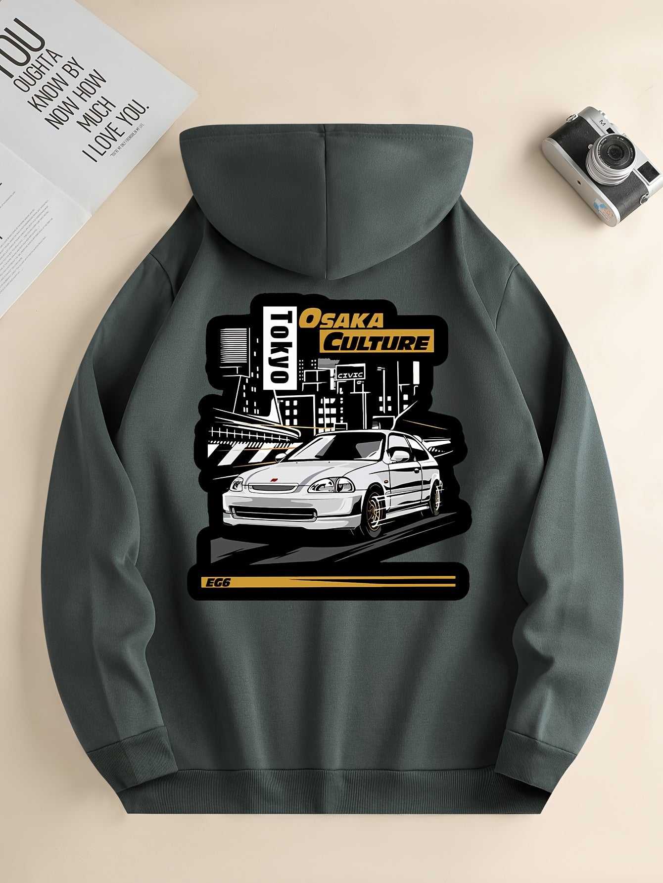 JDM Racing Car Pattern Print Hoodie, Cool Hoodies For Men, Men's Casual Graphic Design Pullover Hooded Sweatshirt With Kangaroo Pocket Streetwear For Winter Fall, As Gifts