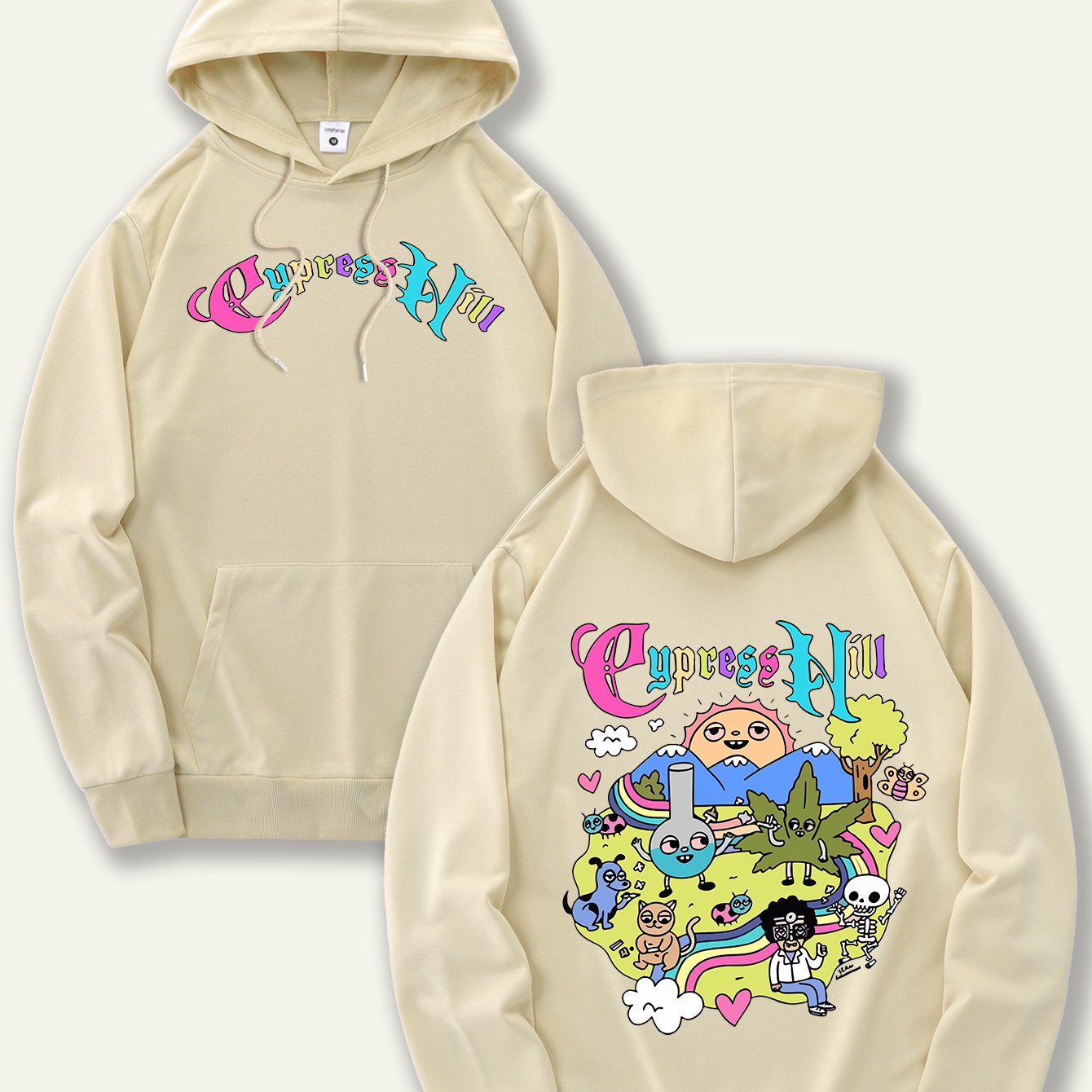 Men'S Fashion Hoodie with Cypress Hill Geometric Cartoon Print - All Season Casual Knit Polyester Sweatshirt with Hood, Drawstring, Kangaroo Pocket, Regular Fit - Unisex Stylish Pullover