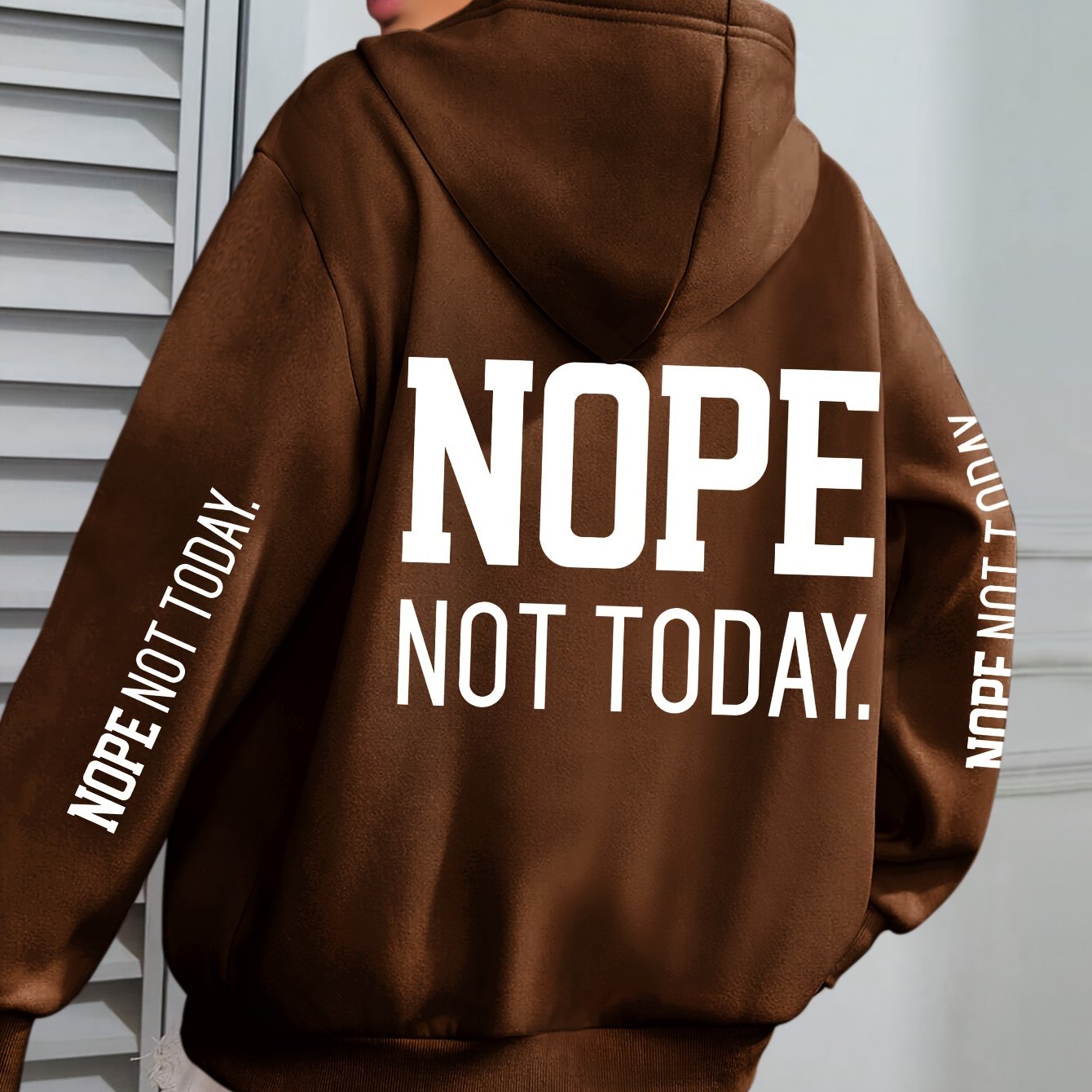 NOPE NOT TODAY" Graphic Hoodie for Women - Cozy Polyester Pullover with Kangaroo Pocket, Casual Long Sleeve Hooded Sweatshirt for Fall/Winter