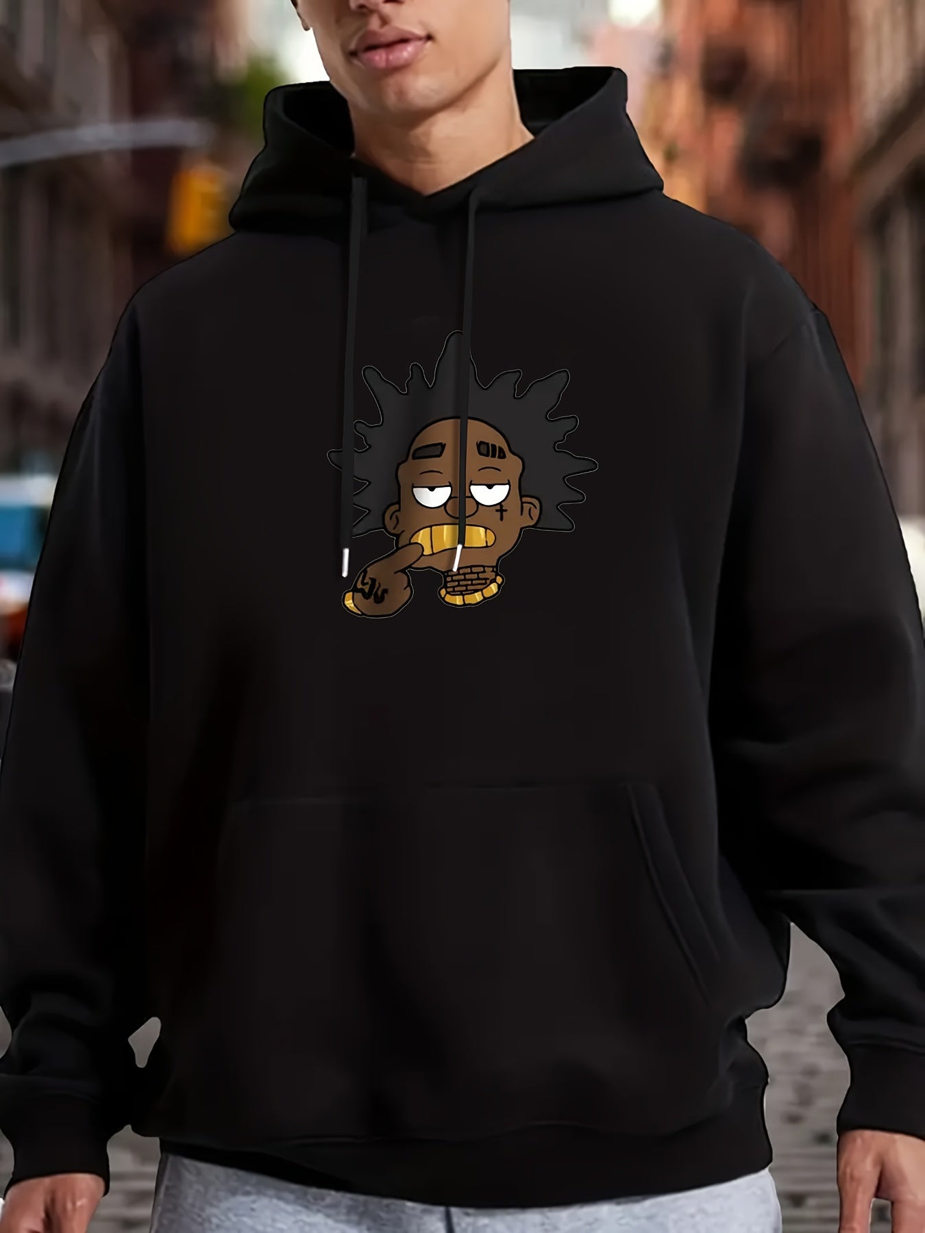 KOURRTER Unisex Cartoon Graphic Hoodie – Four Seasons Casual Knit Fabric Regular Fit with Pocket, 100% Polyester Geometric-pattern Hooded Sweatshirt with Slight Stretch