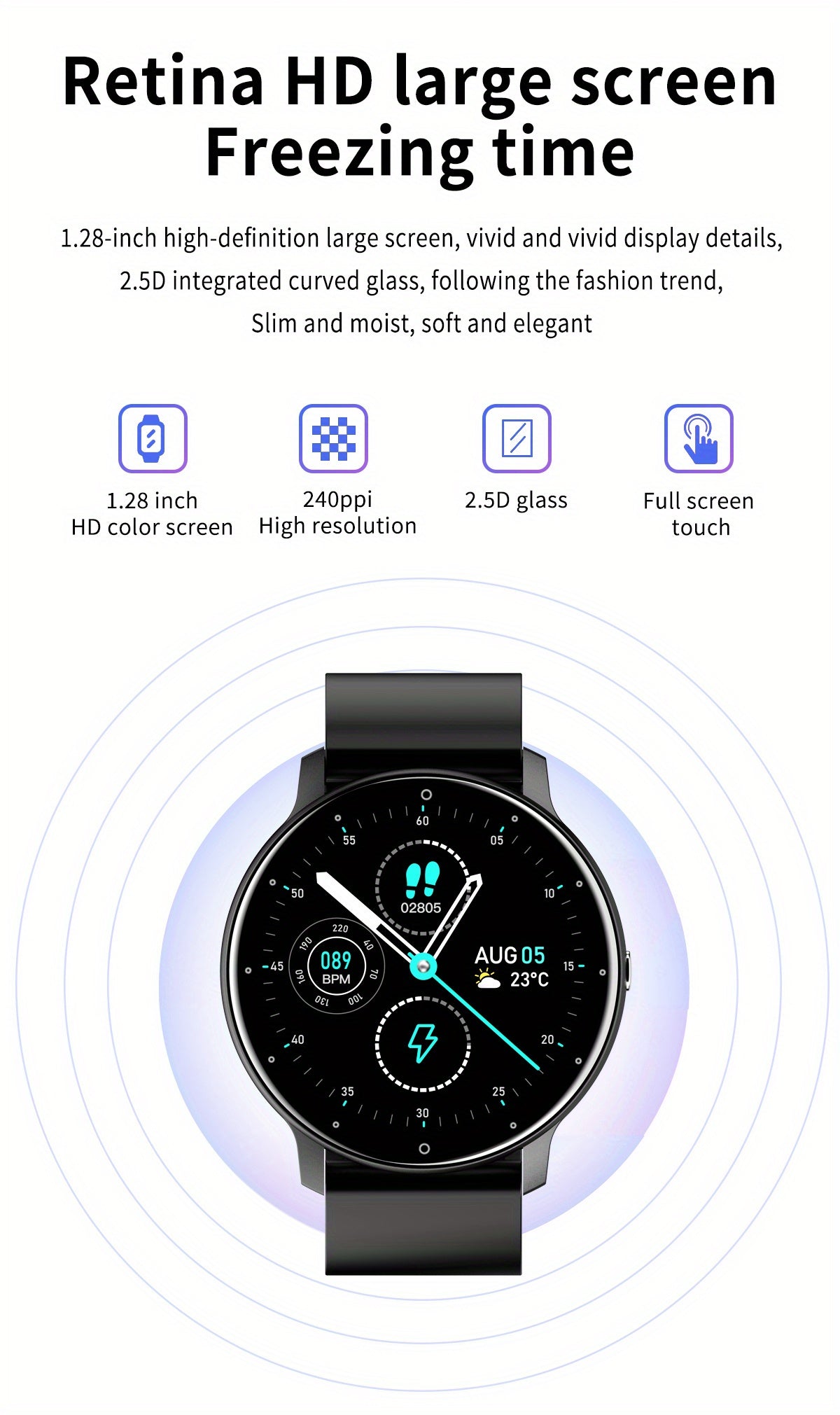 LIGE Smart Watch for Men & Women, Sports Multifunction,, Full Touch Screen, Zinc Alloy Case, Stainless Steel Strap, Digital Display, Date Feature, Rechargeable Lithium Polymer Battery, Compatible with Android & iOS, Round Dia