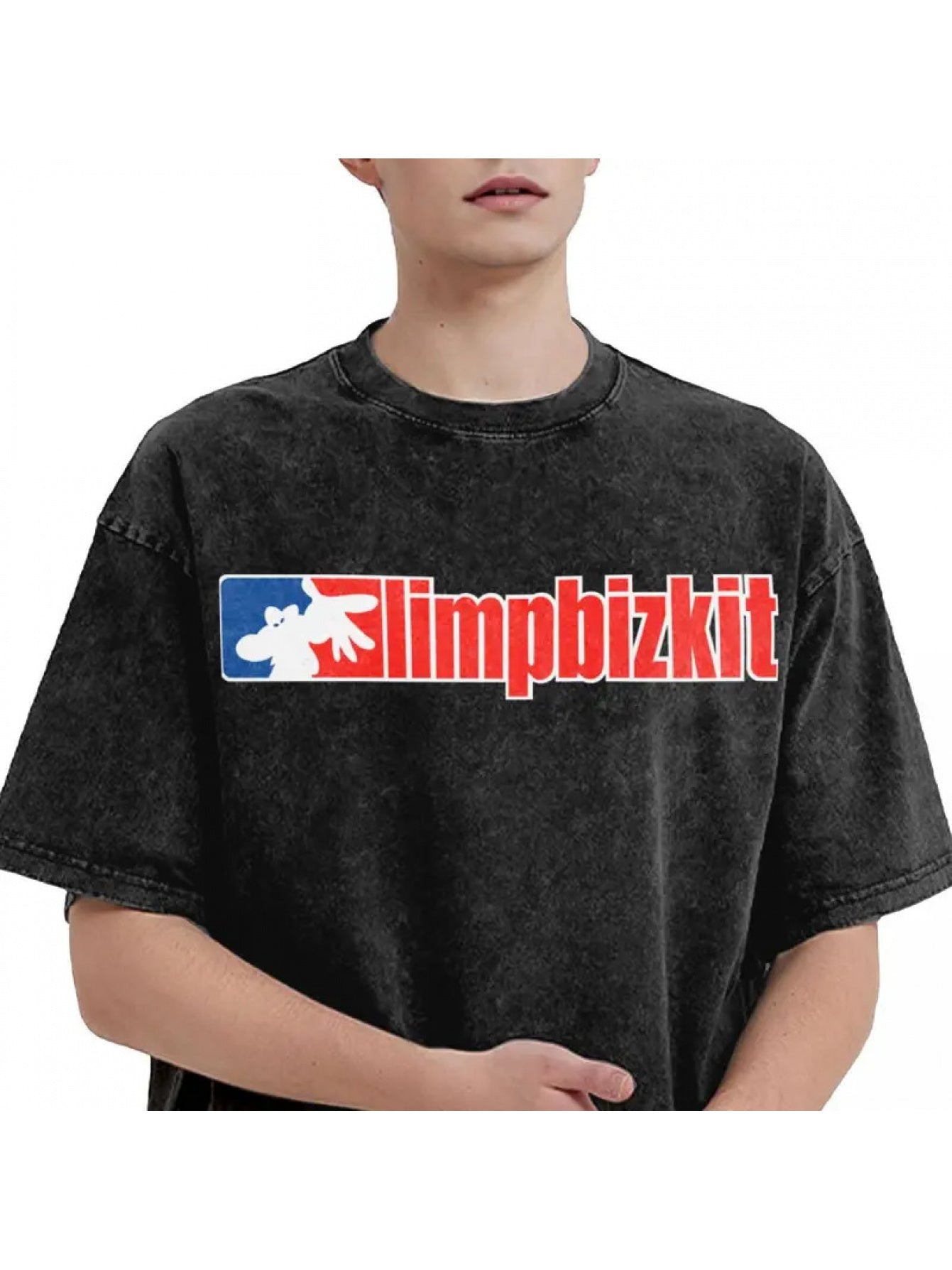 Limp Bizkit Logo Retro Washed T-Shirt - Oversized 100% Cotton Hip Hop Streetwear Tee,, Machine Washable, Black with Red & White Graphics for Men & Women