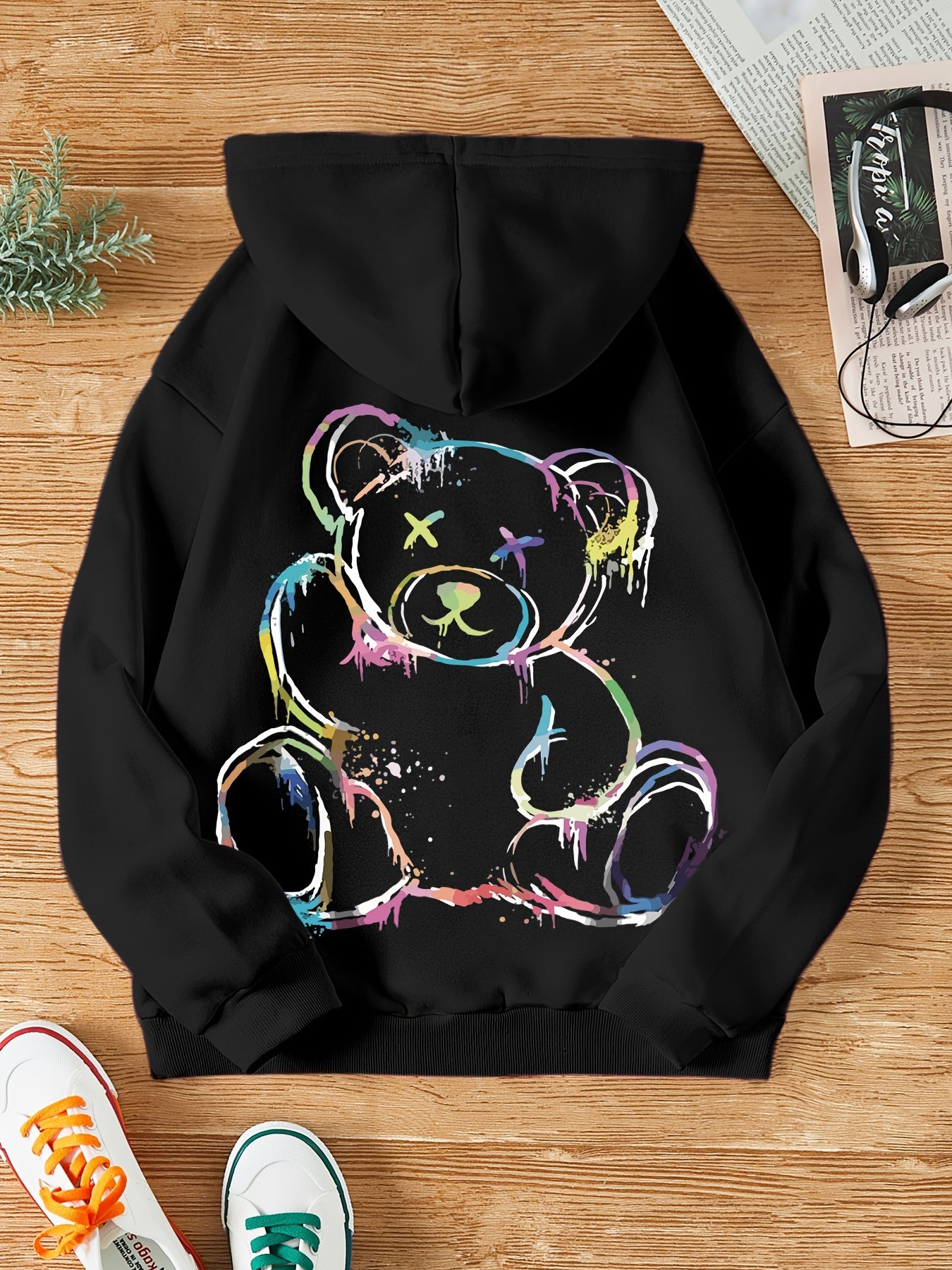 Graphic Print Hoodie, Drawstring Casual Hooded Sweatshirt for Winter & Fall, Women's Clothing