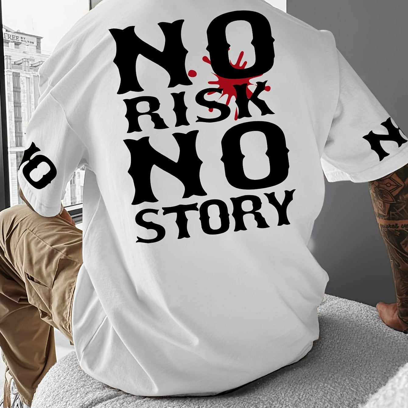 Men's Casual Loose-Fit T-Shirt with Stylish Letter Print - Breathable Polyester, Round Neck, Summer Wear