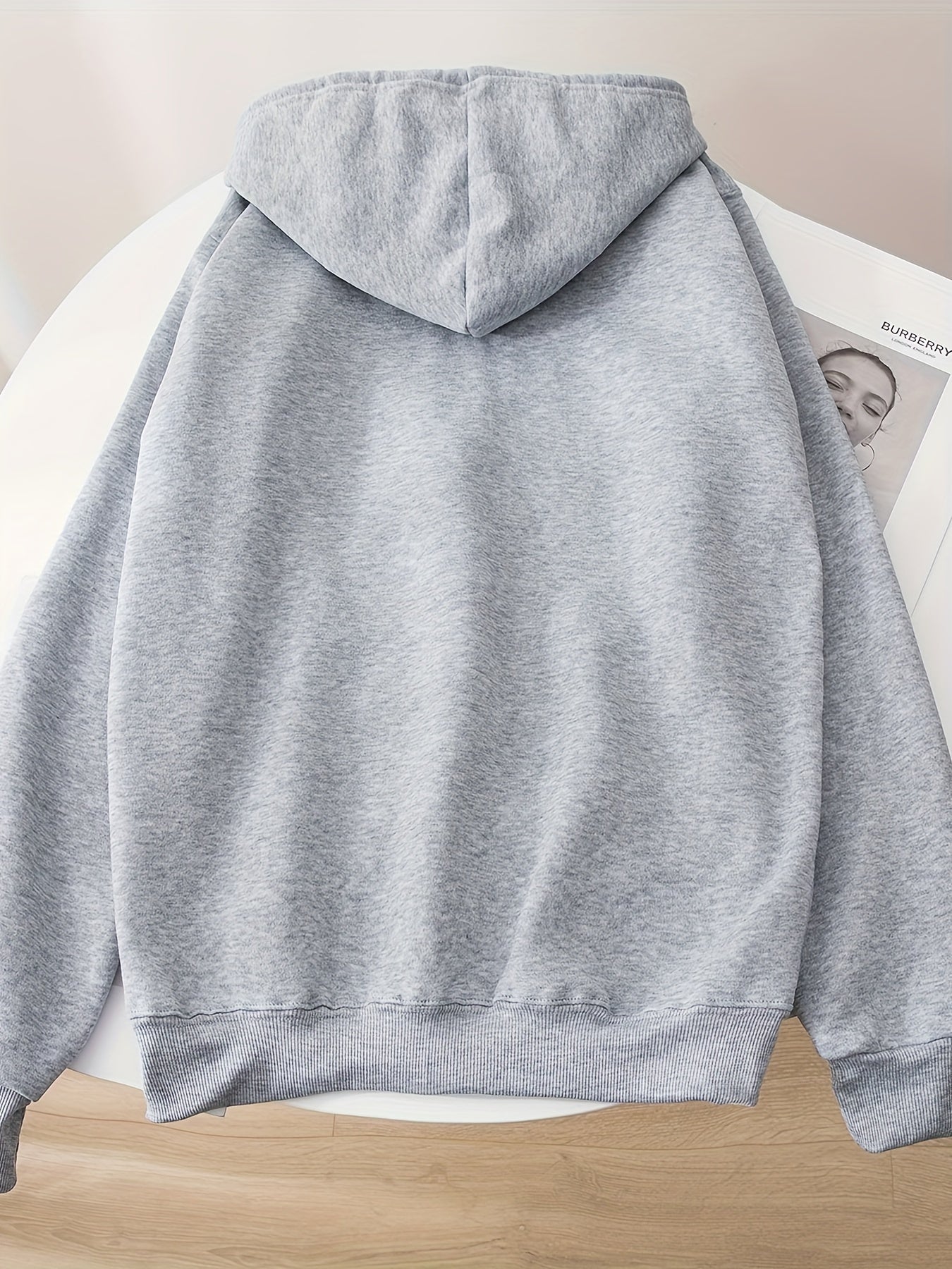 Heart Graphic Long Sleeve Zip Up Drawstring Hoodie, Stylish Pockets Loose Letter Print Sweatshirt, Women's Clothing