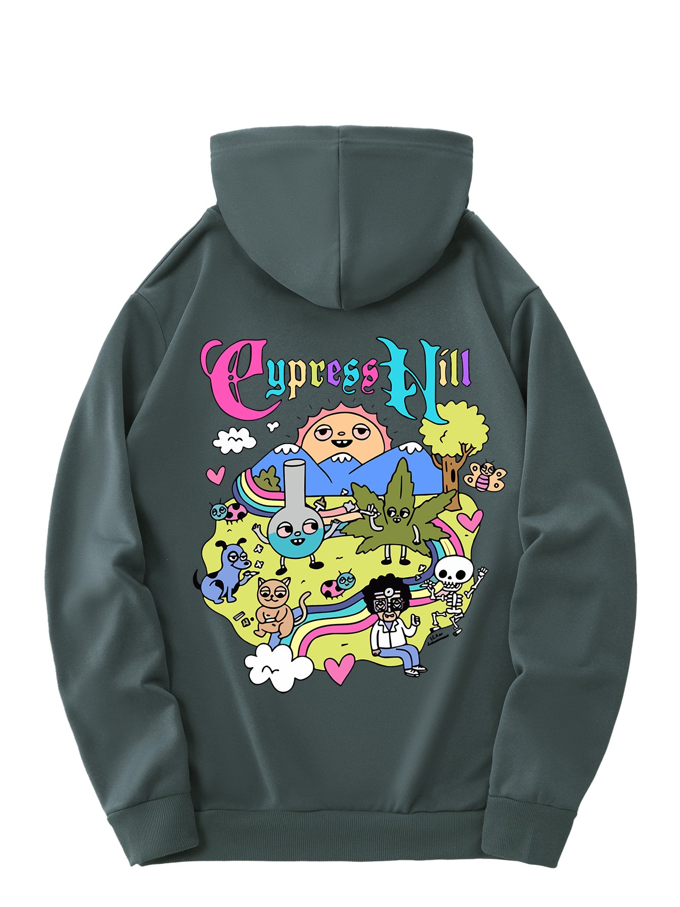 Men'S Fashion Hoodie with Cypress Hill Geometric Cartoon Print - All Season Casual Knit Polyester Sweatshirt with Hood, Drawstring, Kangaroo Pocket, Regular Fit - Unisex Stylish Pullover