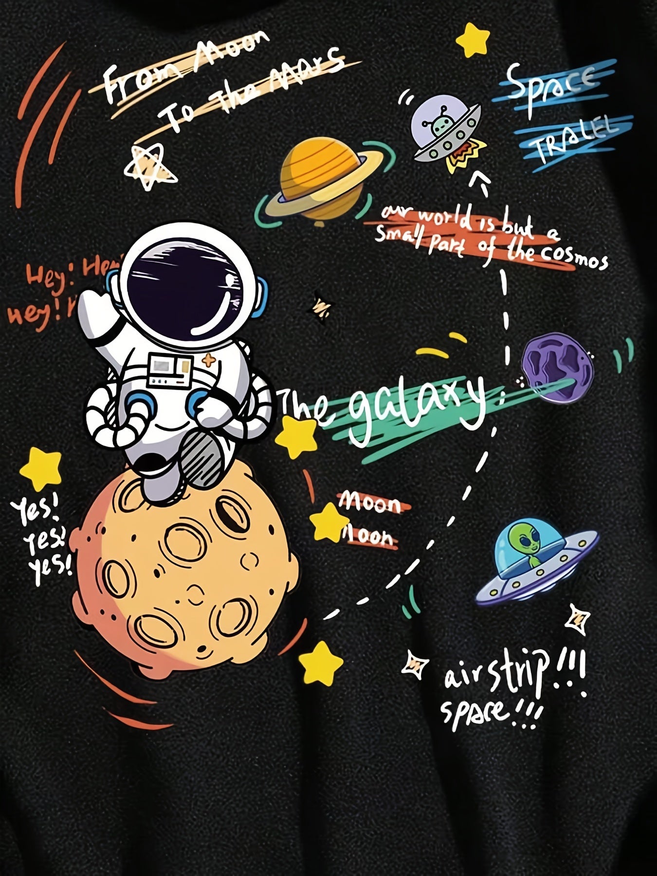 Stylish Space-Themed Hoodie for Women - Cozy Polyester Zip-Up Jacket with Astronaut & Planets Print, Machine Washable, Ideal for Fall/Winter