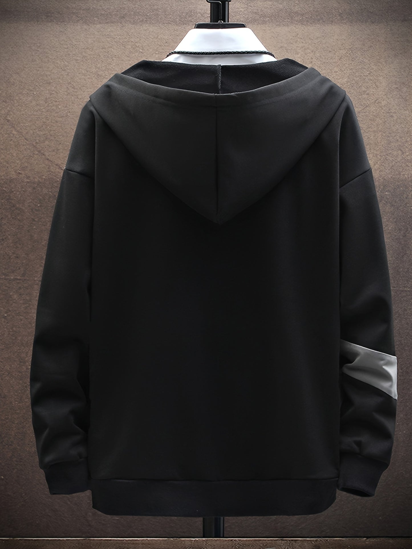 Men's Casual Hoodie with Geometric Print - Cozy & Warm Zip-Up Jacket for Fall/Winter, Polyester Blend, Young Fashion, Sports