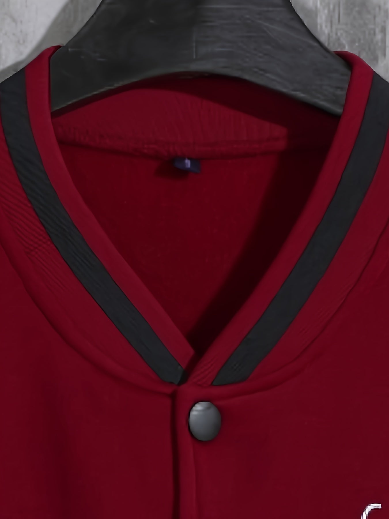 Men'S Casual Baseball Jacket, Polyester 100% Knit Fabric, Long Sleeve with Alphabet Pattern, Regular Length, Button Closure, Baseball Collar, Single Breasted Placket, Loose Fit, 200g/m² Weight - Spring/Fall Fashion