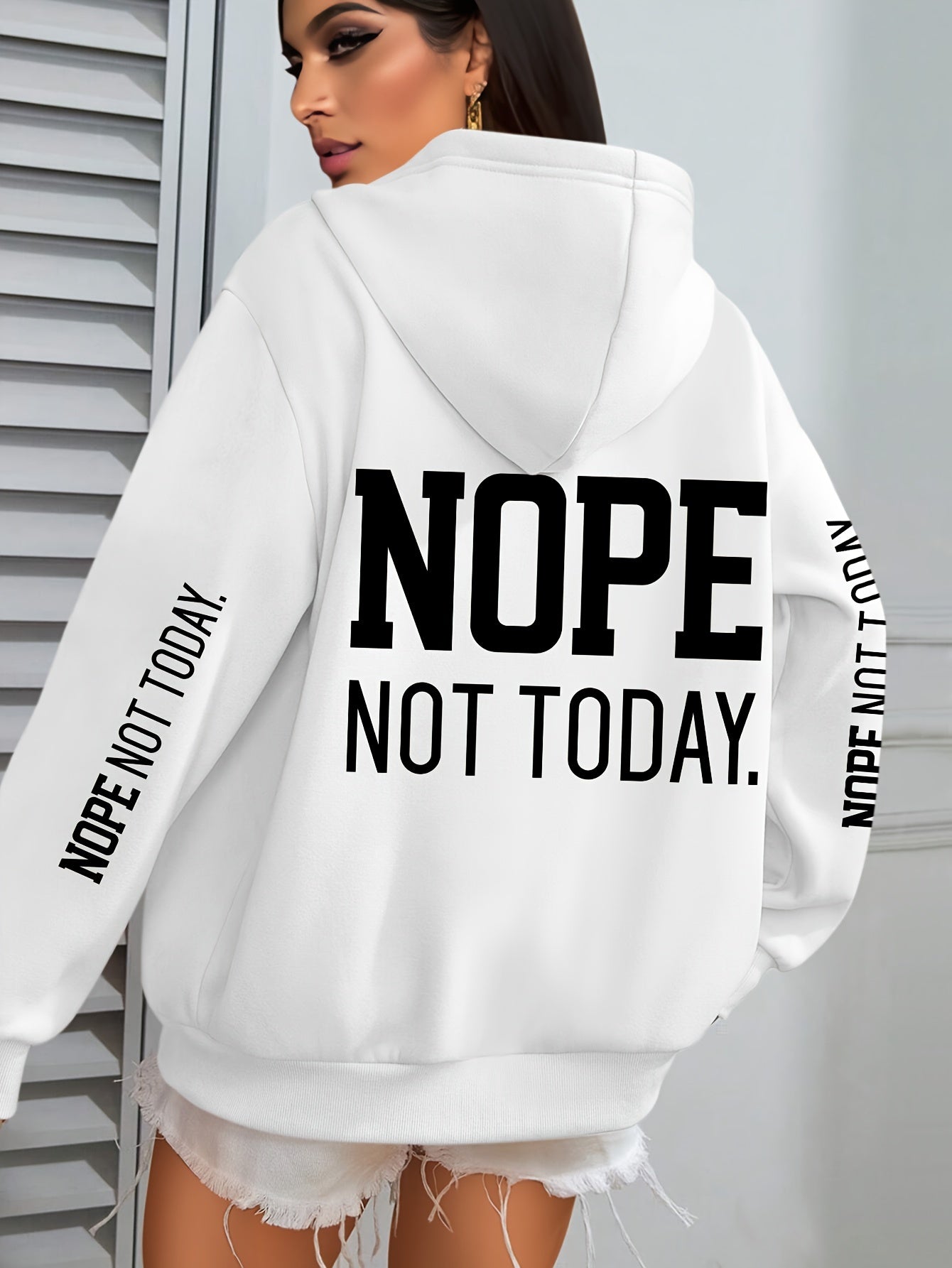 NOPE NOT TODAY" Graphic Hoodie for Women - Cozy Polyester Pullover with Kangaroo Pocket, Casual Long Sleeve Hooded Sweatshirt for Fall/Winter