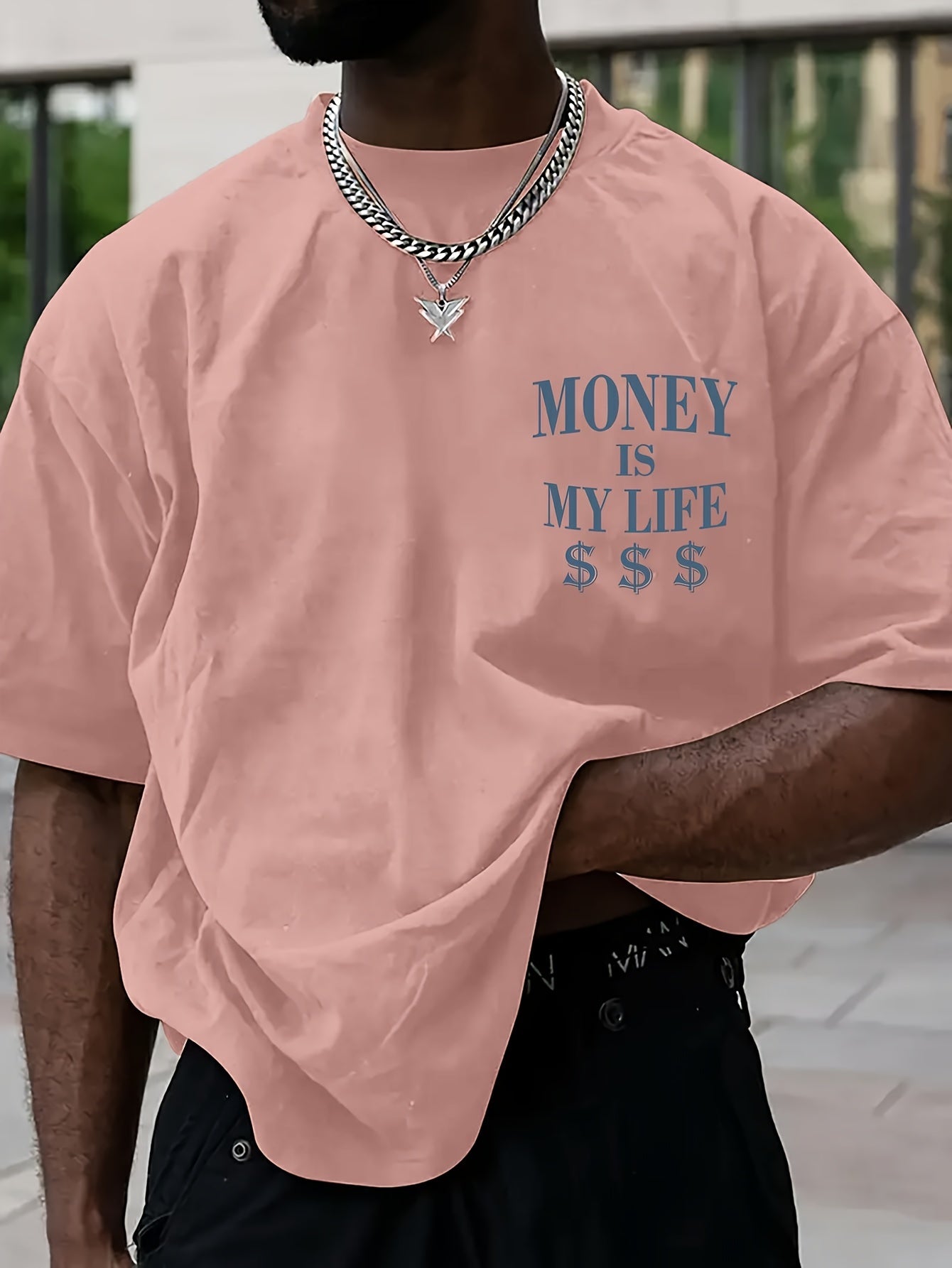 Men'S Streetwear Graphic Money & Wealth Print T-Shirt - 100% Polyester Crew Neck Short Sleeve Loose-Fit Shirt with Slight Stretch - Summer Knit Fabric Geometric Pattern Tee