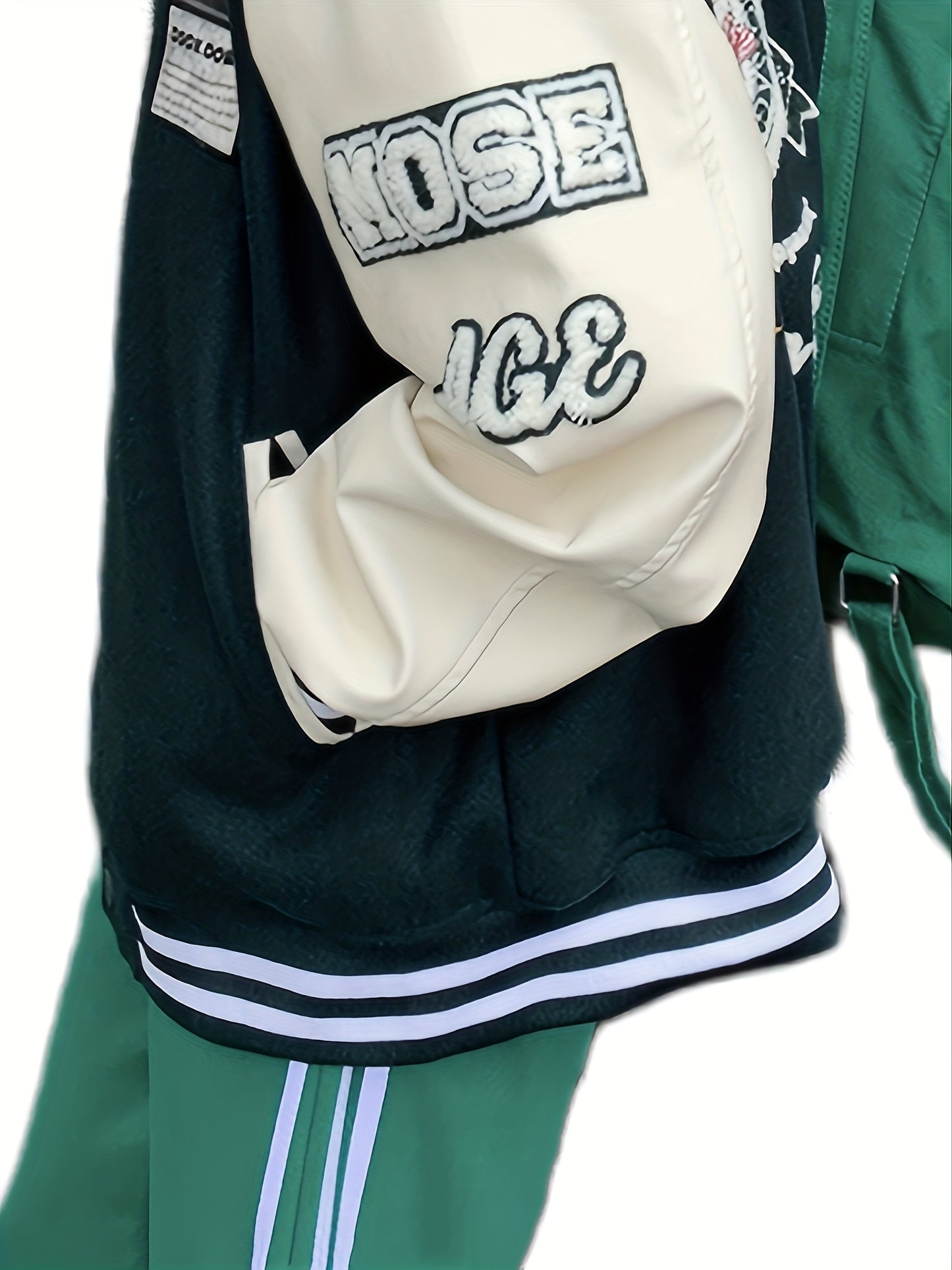 Embroidery Varsity Jacket, Men's Casual Color Block Button Up Jacket For Spring Fall School Baseball
