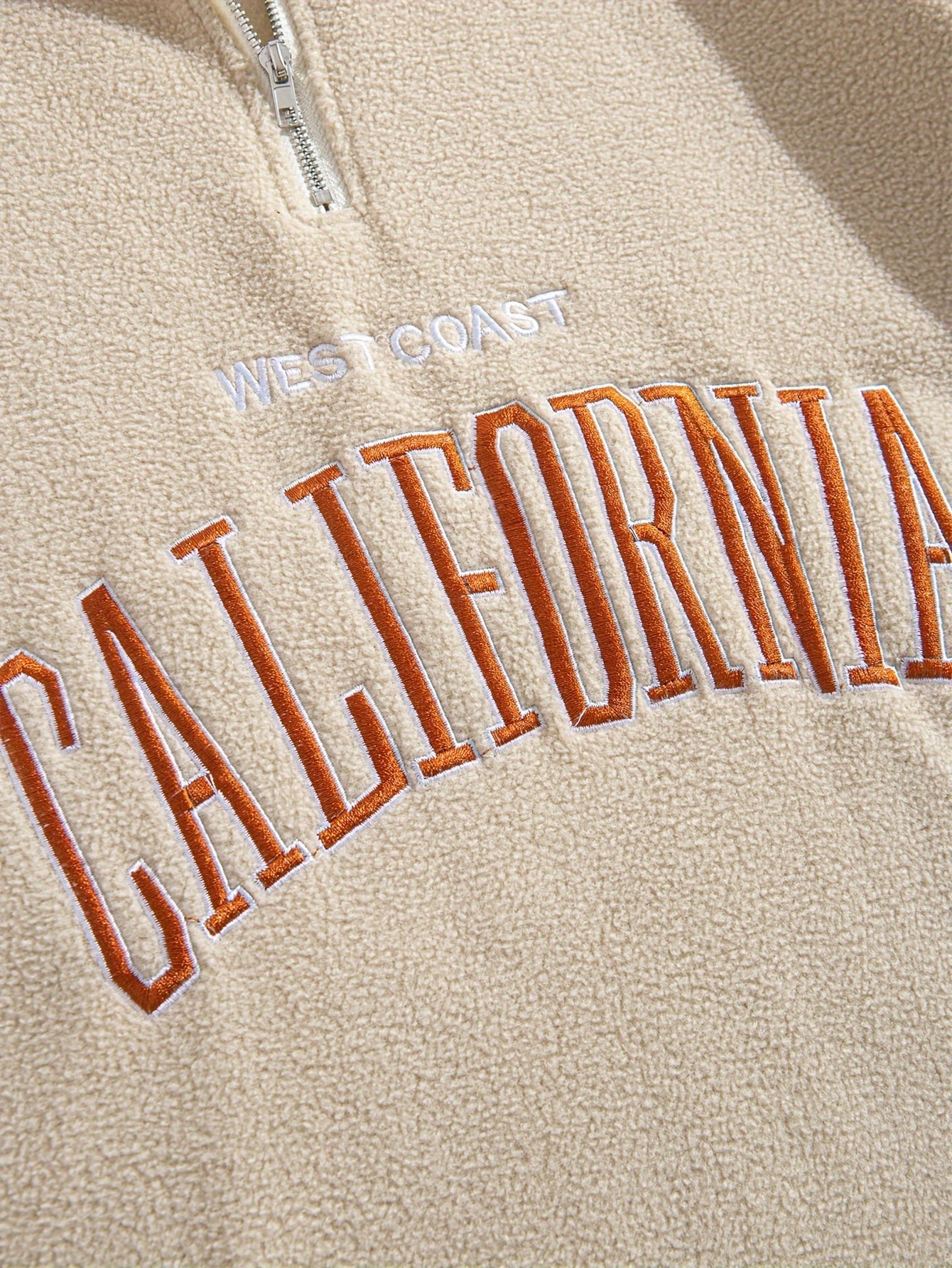 Men's Embroidered Fleece Pullover Sweatshirt with Quarter-Zip Stand Collar - Casual Long Sleeve, Polyester Blend