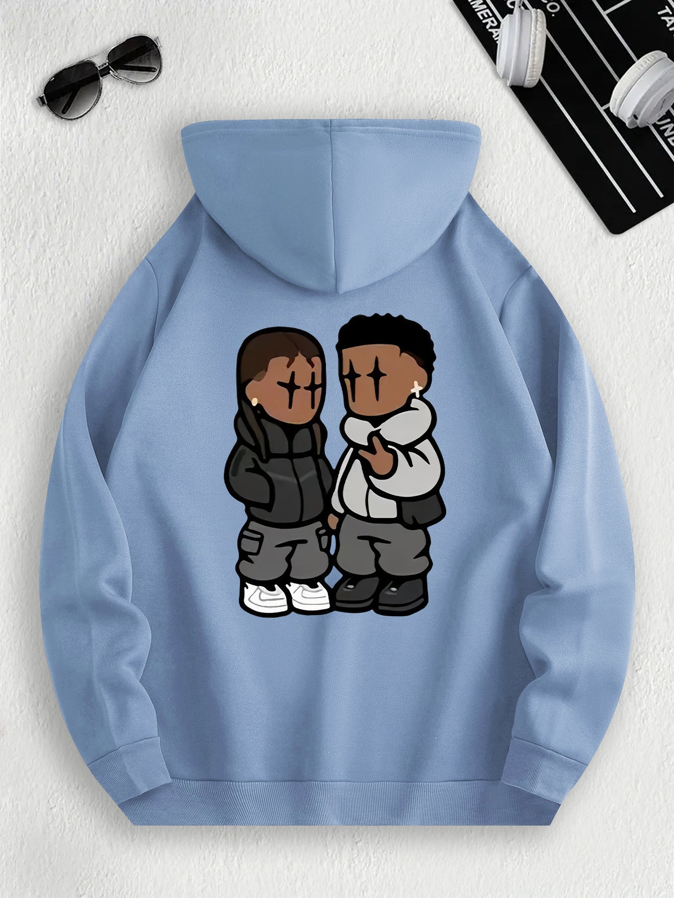 Men's Trendy Hoodie with Fleece-Lined Kangaroo Pocket - Casual & Comfortable, Cartoon Print Pullover Sweatshirt, K-pop, Fashion Design, Leisure Style, Conventional Version, ALL/Global/All