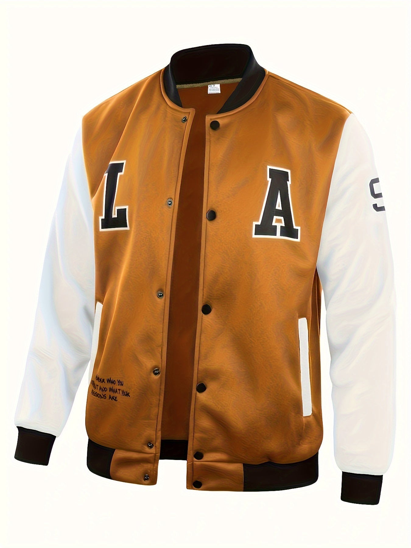 LA-03 Baseball Jacket - Polyester, Round Neck, Non-Transparent, Letter Pattern, Knitted, Loose Fit, Spring/Autumn