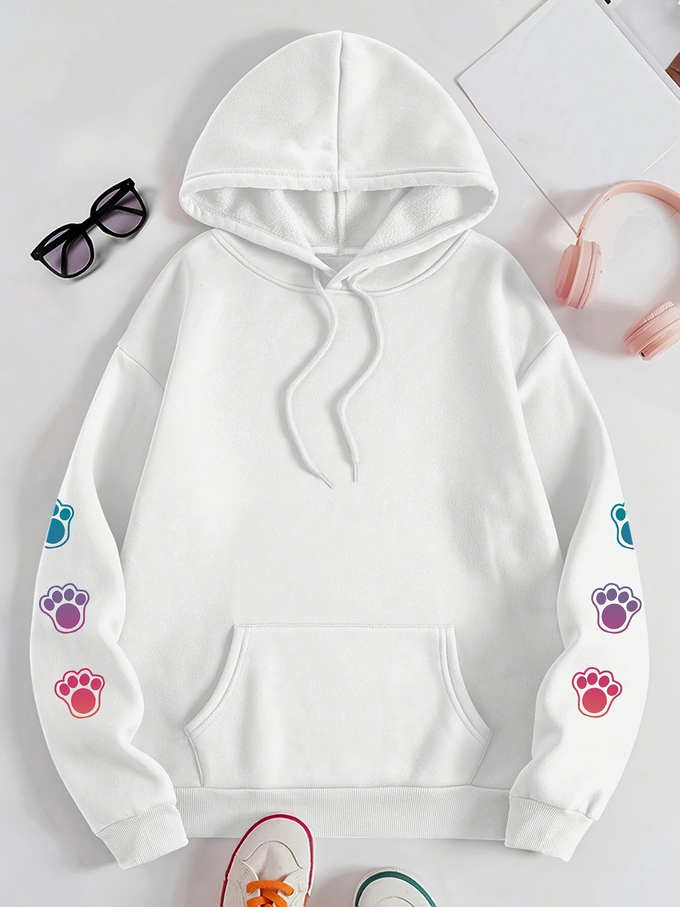 Women's Cozy Puppy Print Hoodie - Casual Long Sleeve with Kangaroo Pocket, Polyester Blend, Machine Washable - Perfect for Fall & Winter