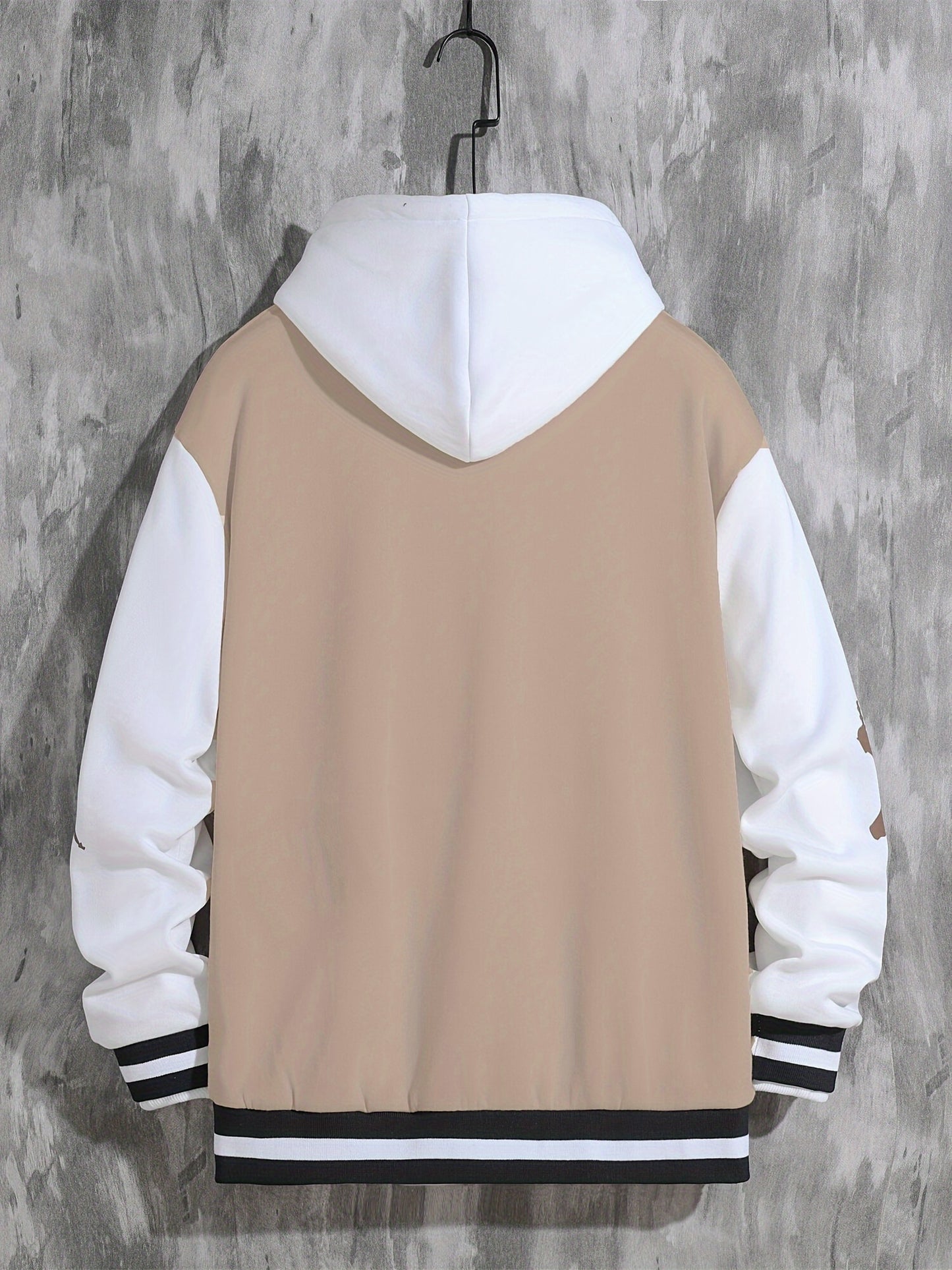 Men'S Casual Baseball Jacket, Polyester 100% Knit Fabric, Long Sleeve with Alphabet Pattern, Regular Length, Button Closure, Baseball Collar, Single Breasted Placket, Loose Fit, 200g/m² Weight - Spring/Fall Fashion
