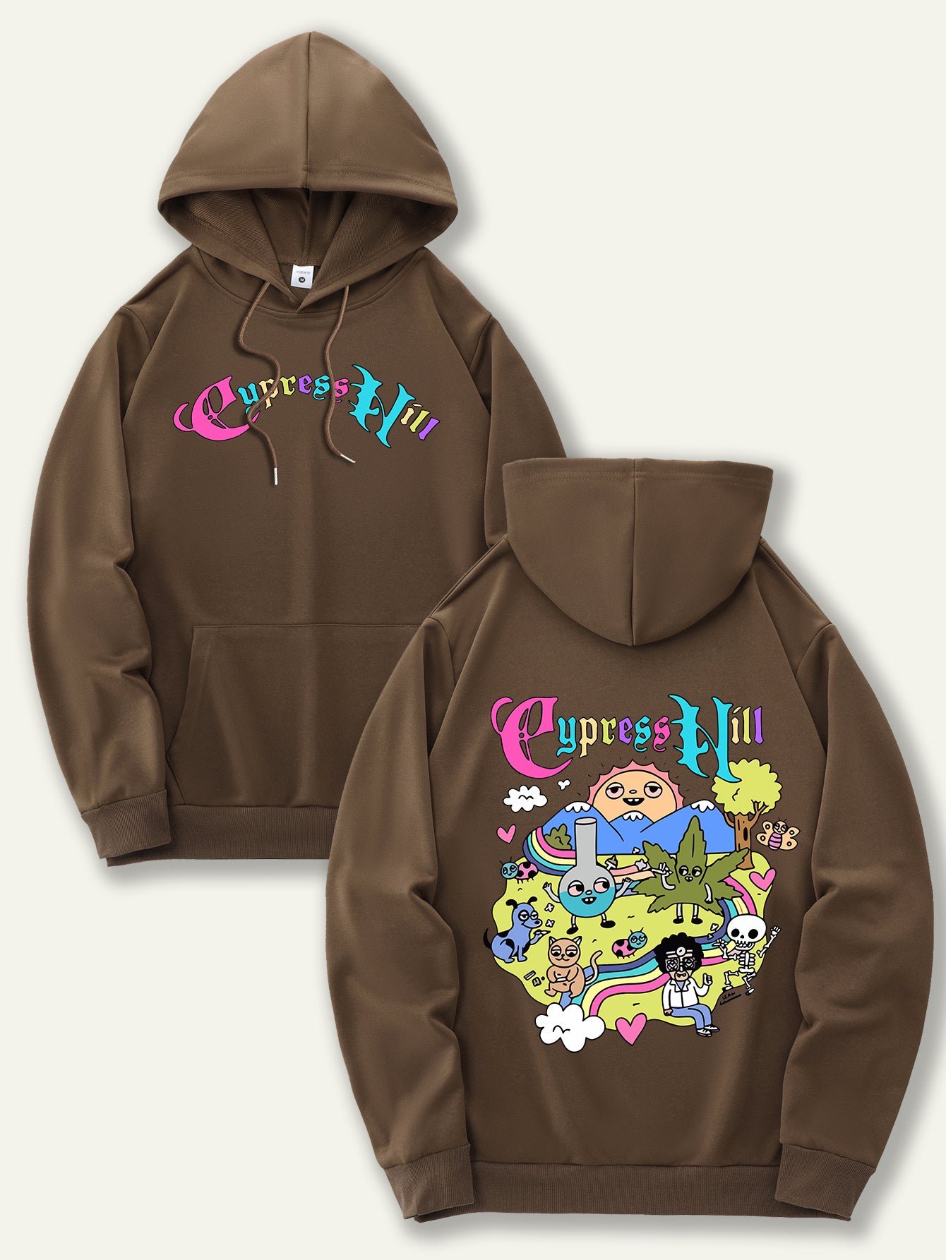 Men'S Fashion Hoodie with Cypress Hill Geometric Cartoon Print - All Season Casual Knit Polyester Sweatshirt with Hood, Drawstring, Kangaroo Pocket, Regular Fit - Unisex Stylish Pullover