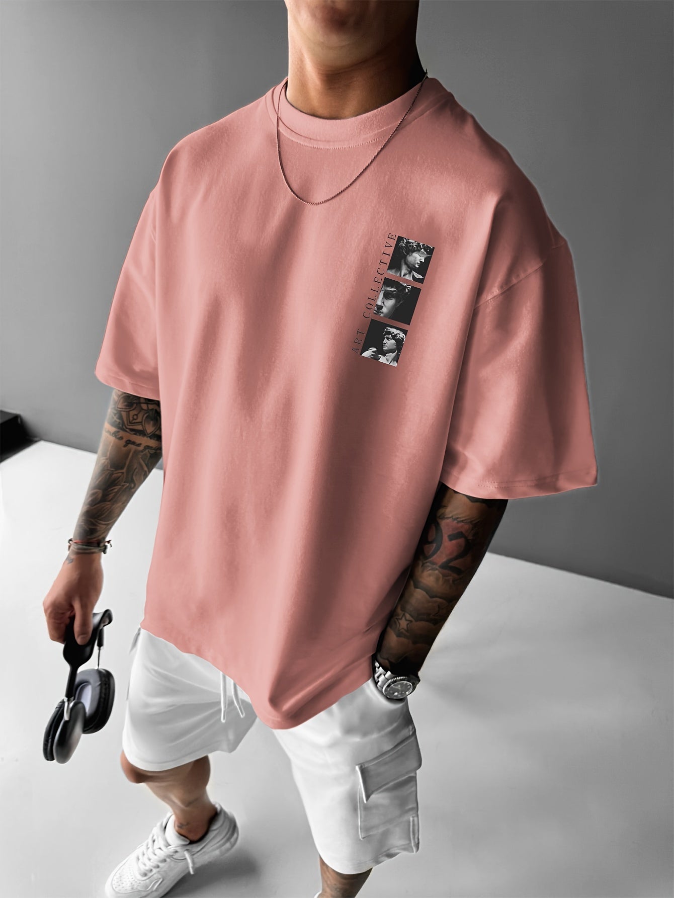 Men's Street Style Loose-Fit T-Shirt with Unique Back Print - Breathable Polyester, Machine Washable