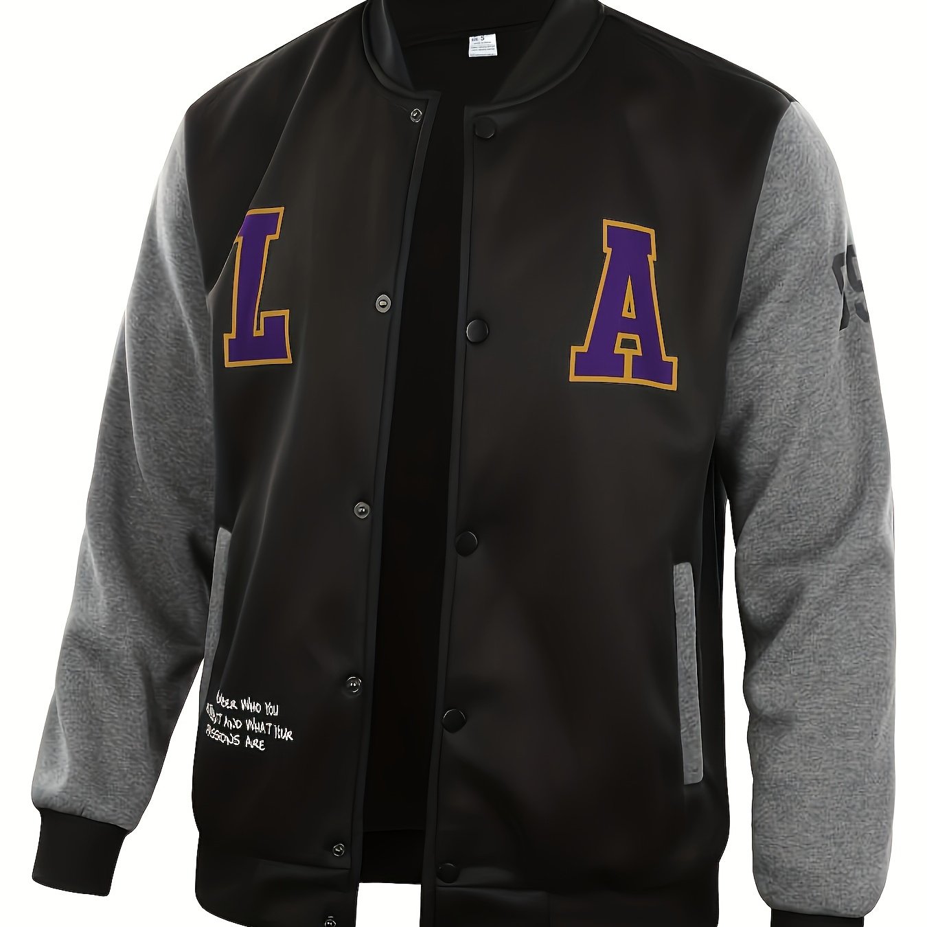 LA-03 Baseball Jacket - Polyester, Round Neck, Non-Transparent, Letter Pattern, Knitted, Loose Fit, Spring/Autumn