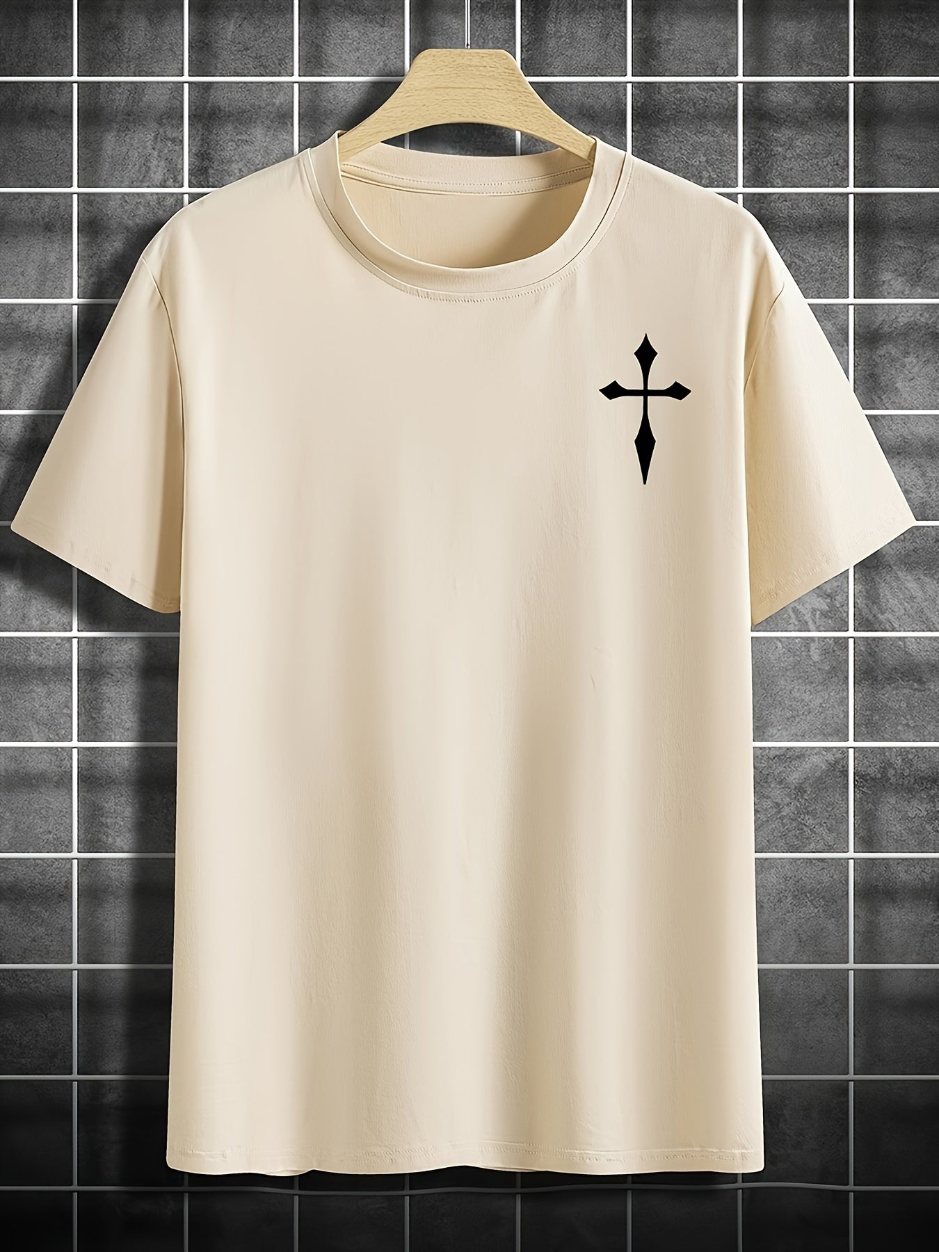 Men's Casual Crew Neck T-Shirt With Winged Man Falling Print, Comfort Fit Top With Modern Design
