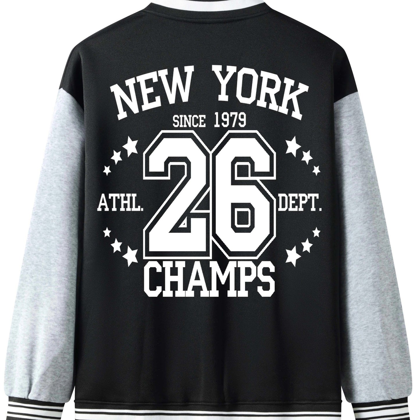 New York 26 Print Men's Fashion Trend Loose Casual Baseball Uniform Jacket, Suitable For Outdoor And Dating For Spring And Autumn