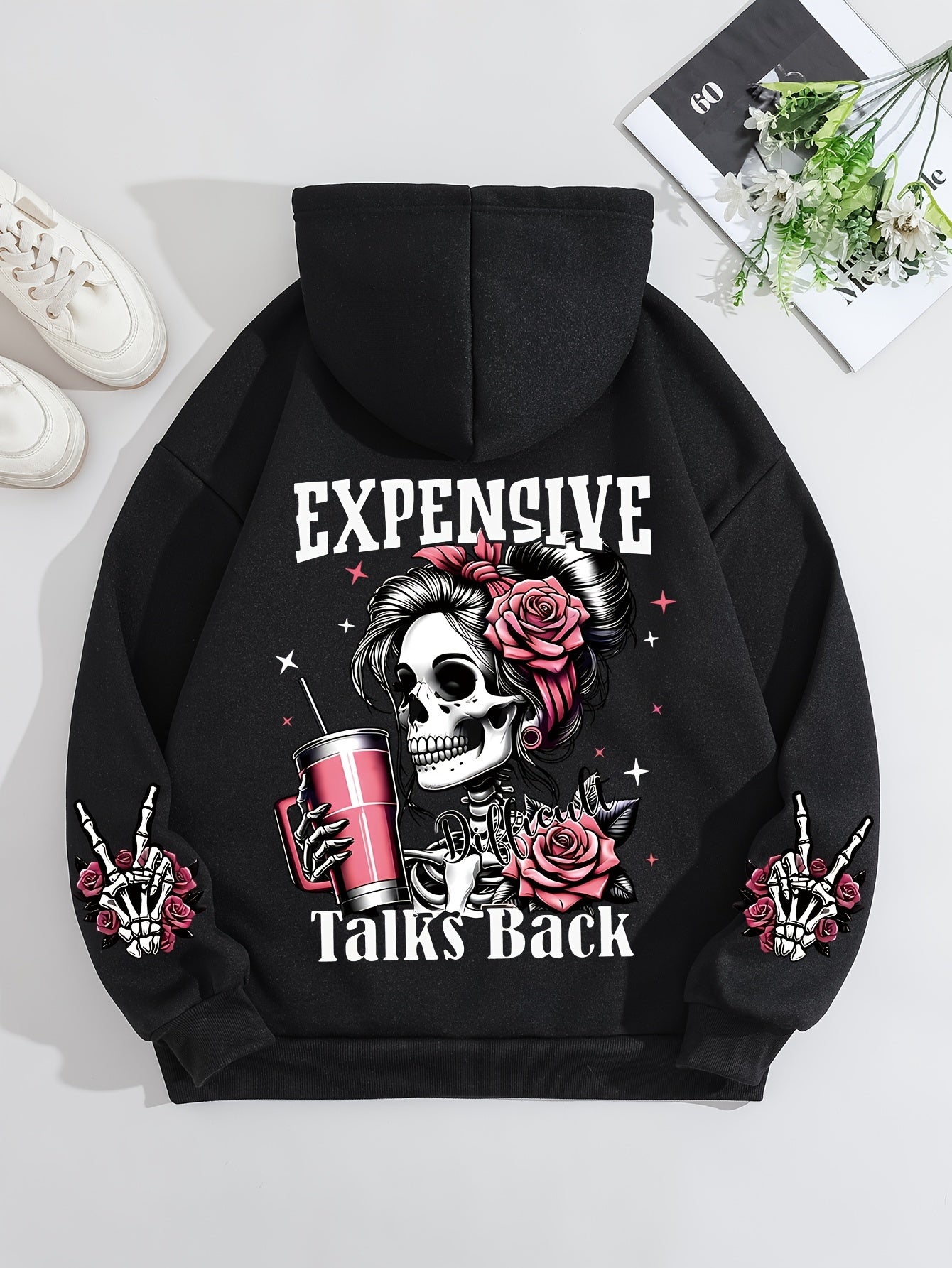 Ladies Fashion Hoodie: Relaxed Style, Polyester Material, Knit Fabric, All Seasons, No Detail, Letter Pattern