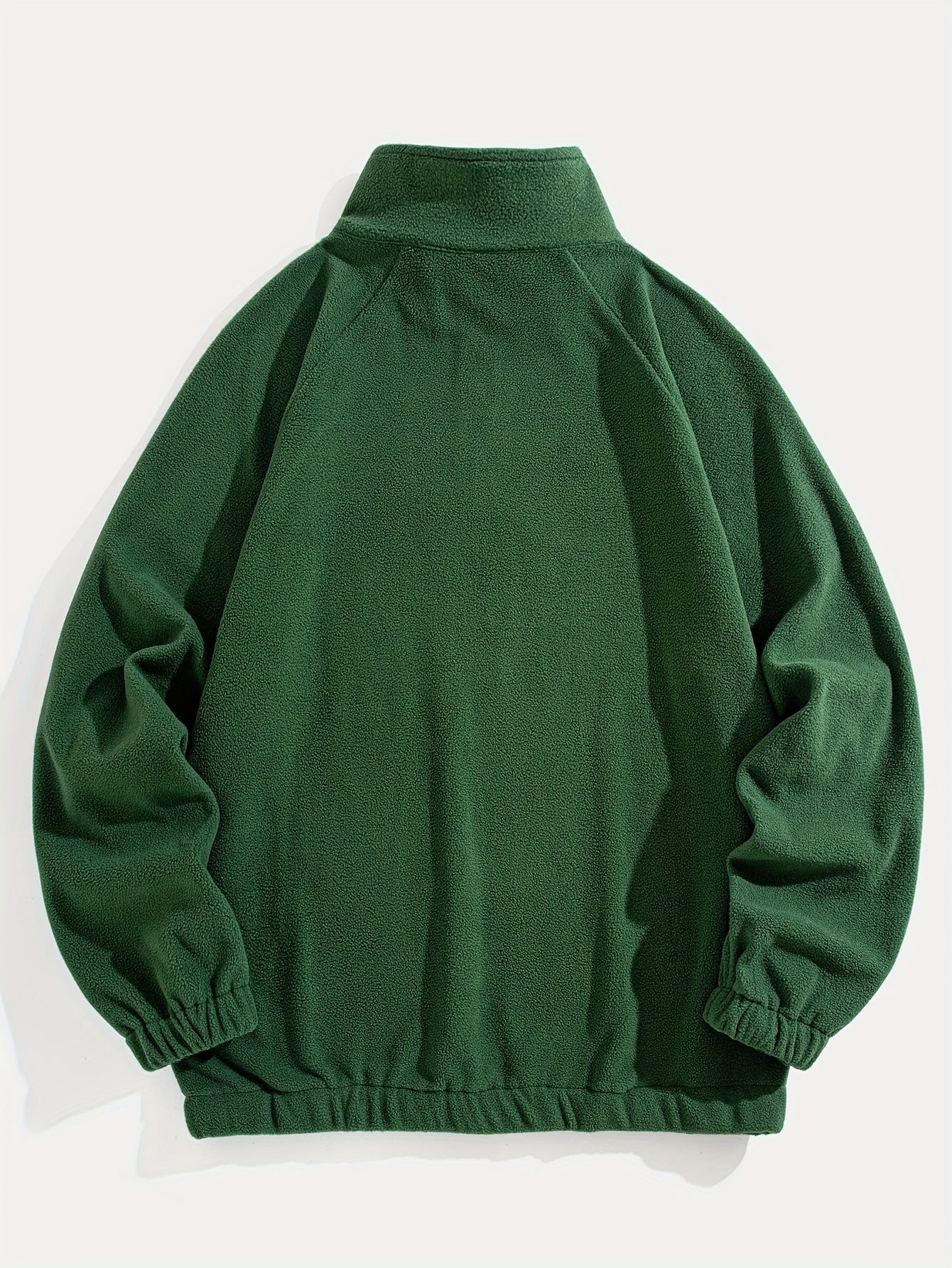 Men's Embroidered Fleece Pullover Sweatshirt with Quarter-Zip Stand Collar - Casual Long Sleeve, Polyester Blend