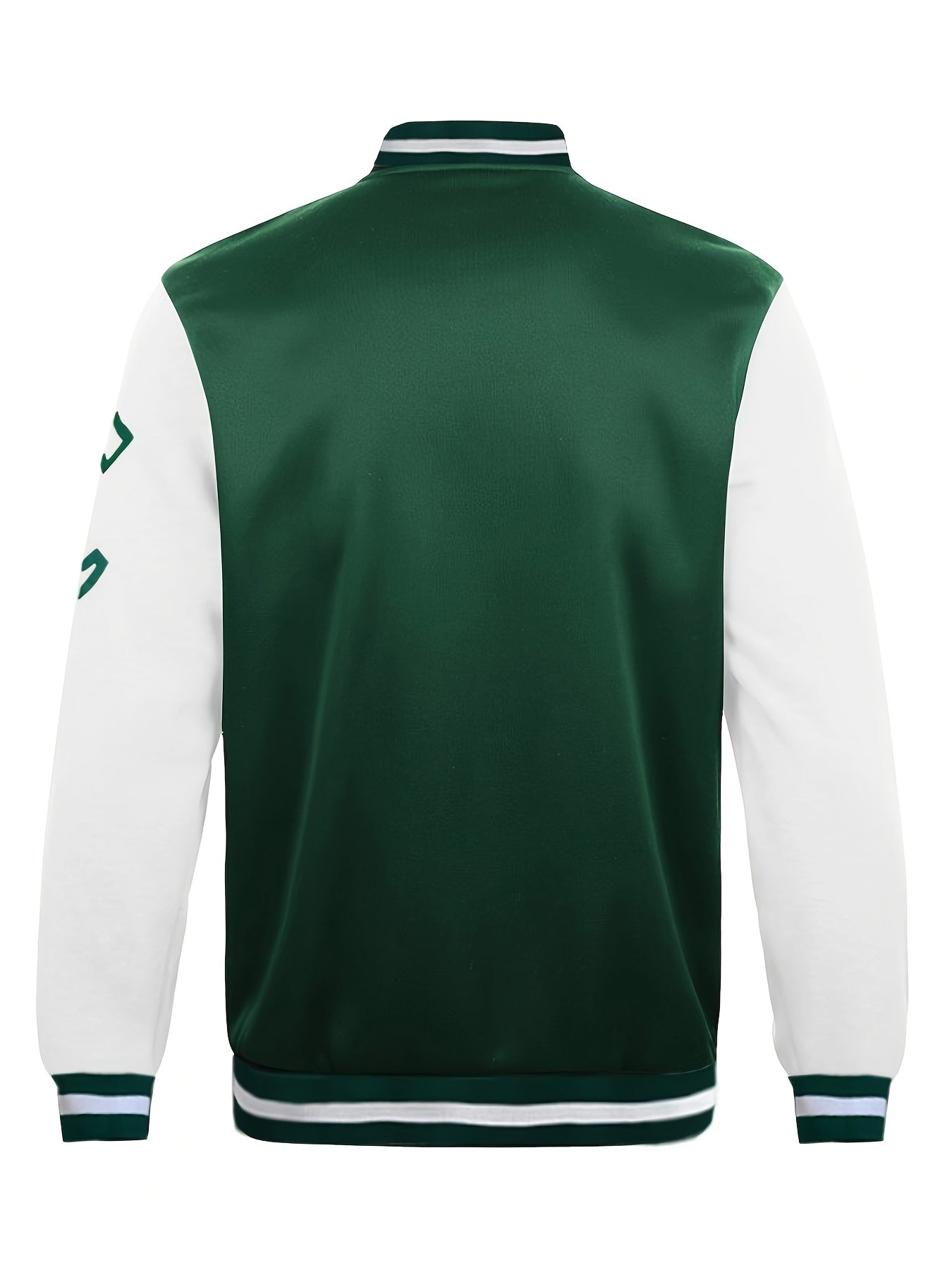 Men'S Casual Fashion Baseball Jacket, 100% Polyester Knit Fabric with Slight Stretch, Crew Neck, Button Closure, Alphabet Pattern, Regular Fit with Pockets, Polyester Lined
