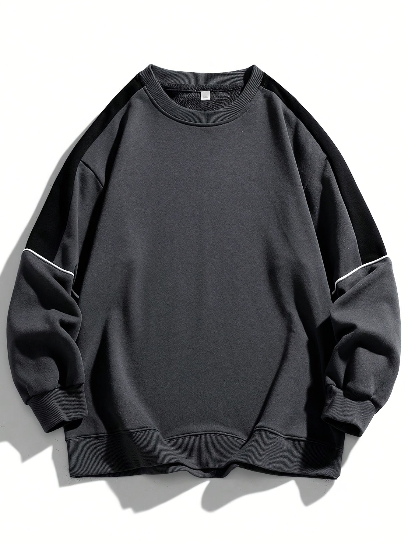 1pc Men'S Fashion Color Block Crew Neck Sweatshirt, Casual High-Weight Long Sleeve Pullover with Contrast Shoulder Sleeves, 100% Polyester Jersey Knit Fabric, Regular Fit